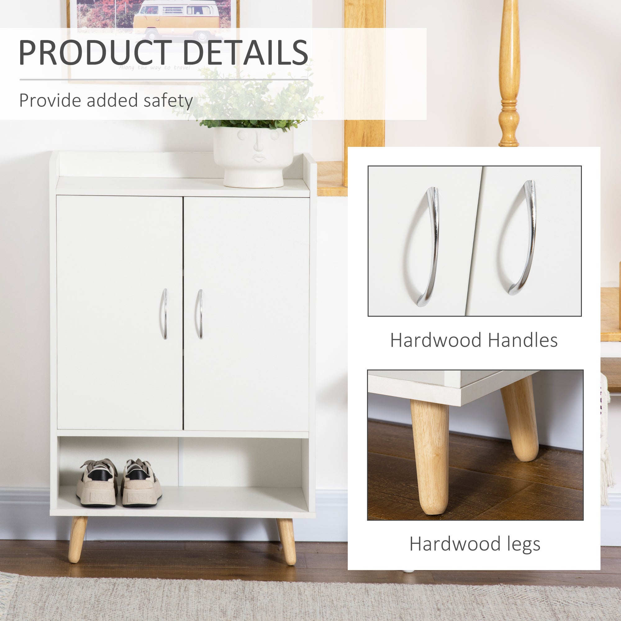 HOMCOM Modern Shoe Cabinet Storage Organizer with Doors and Shelves for Hallway & Entryway, 60L x 30W x 92Hcm, White - North Peak Garden Furniture
