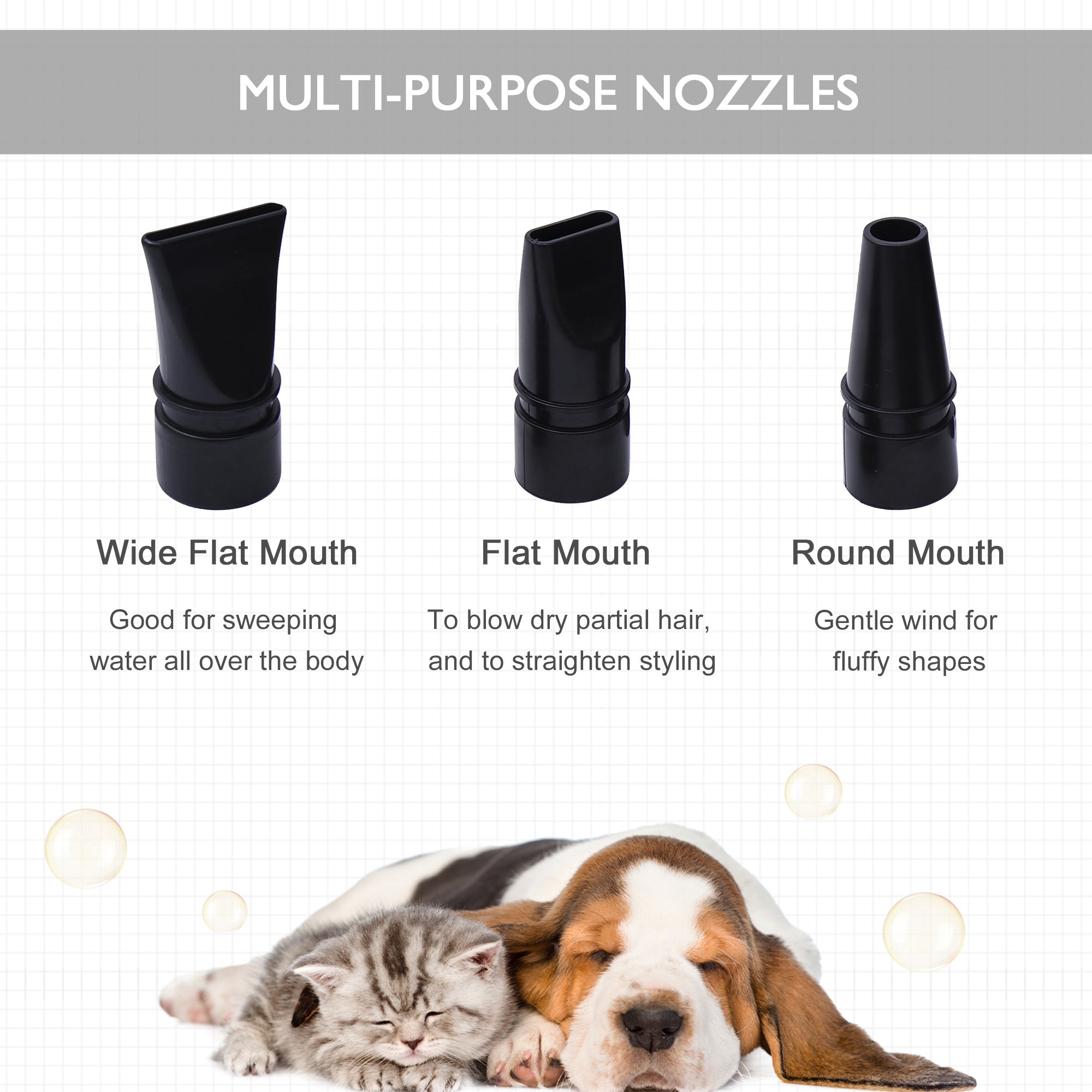 PawHut 2800W Dog Hair Dryer Pet Grooming Blaster Water Blower Dryer w/ 3 Nozzles, Black - North Peak Garden Furniture