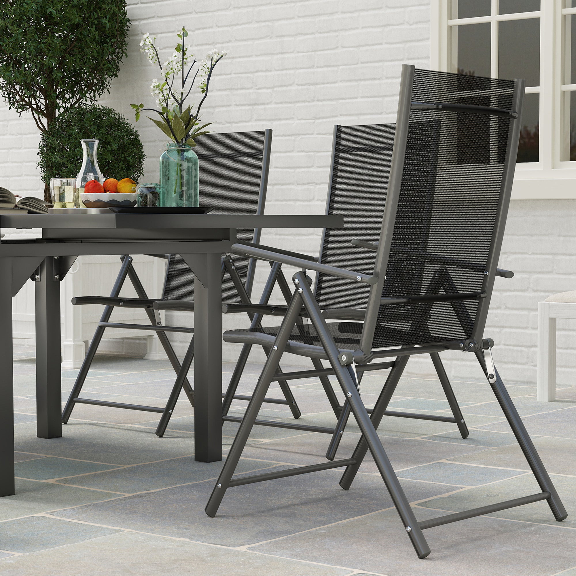 Outsunny 7 Piece Outdoor Dining Set with Extendable Table and 6 Folding Chairs for Patio, Balcony, Deck, Grey - North Peak Garden Furniture