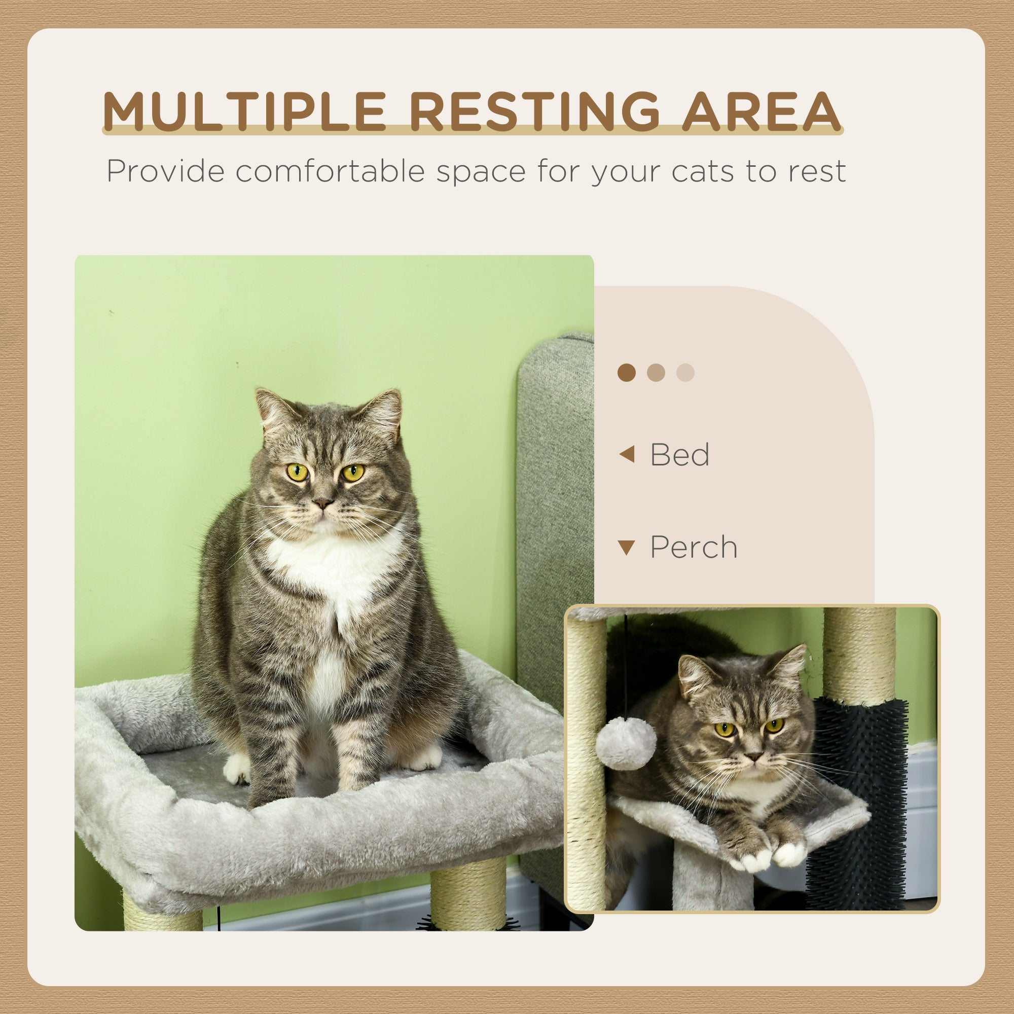 PawHut 48cm Cat Tree with Scratching Posts, Bed, Perch, Self Groomer, Toy - Grey - North Peak Garden Furniture
