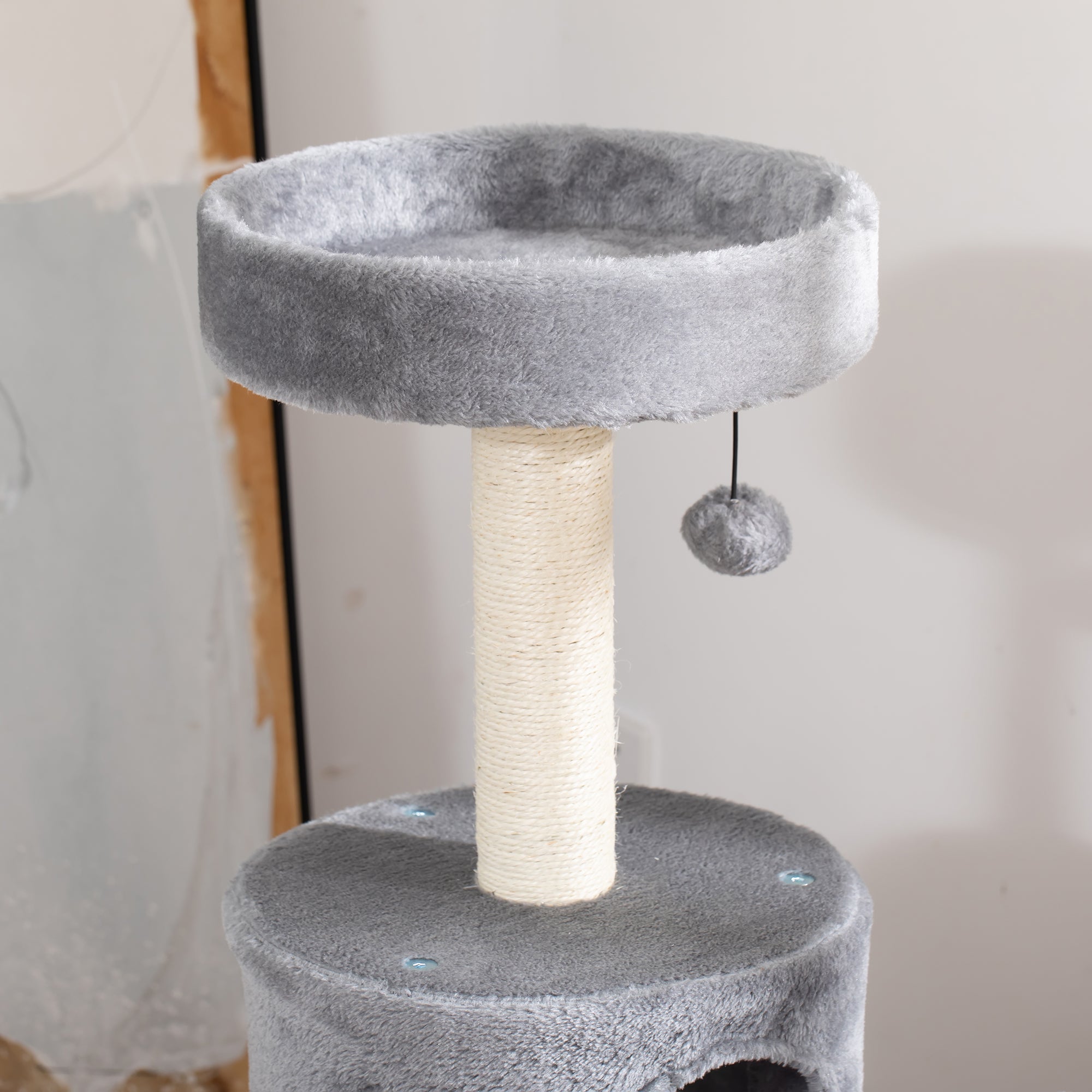 PawHut Cat Tree Tower for Indoor Cats Climbing Activity Center Kitten Furniture with Jute Scratching Post Bed Tunnel Perch Hanging Balls Grey