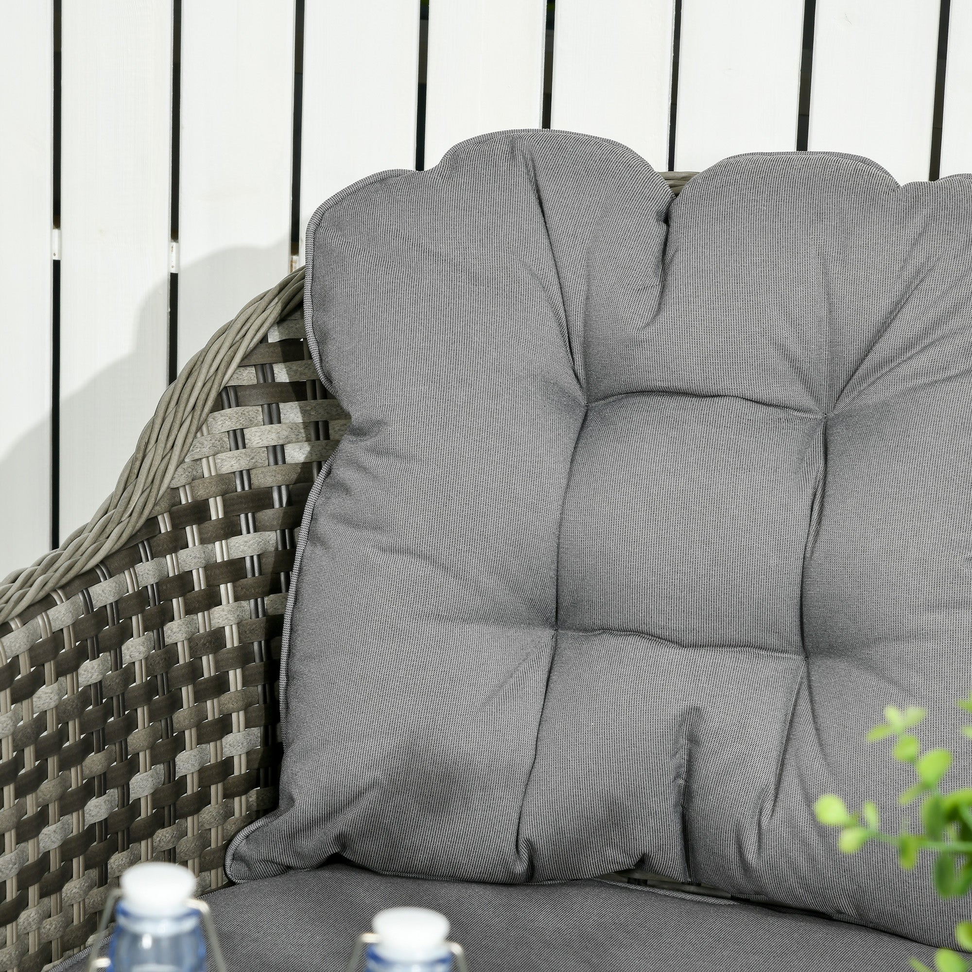Outsunny 4 Pieces Outdoor PE Rattan Garden Furniture, Patio Round Wicker Woven Conversation Sofa Set w/ Padded Cushions and Tempered Glass Top Table For Balcony, Pool, Backyard, Sand - North Peak Garden Furniture