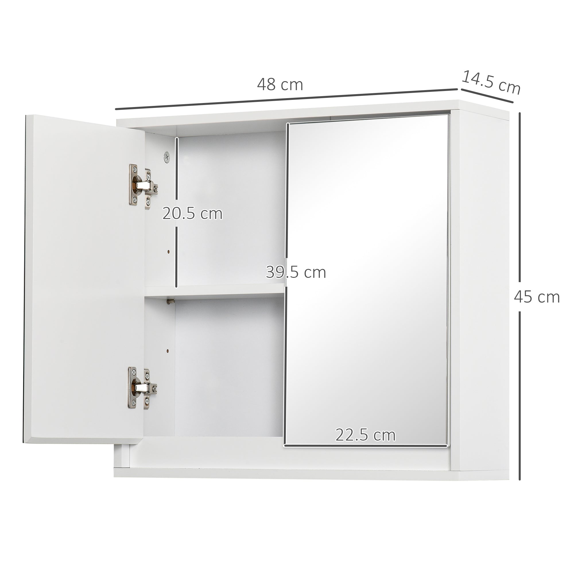 HOMCOM Bathroom Mirror Cabinet Wall Mounted Storage Shelf Bathroom Cupboard Double Door, White - North Peak Garden Furniture