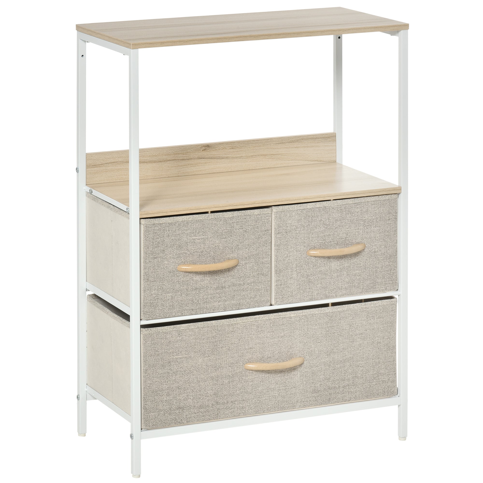 HOMCOM 3 Drawer Storage Chest Unit Home Cabinet w/ Shelves Home Living Room Bedroom Entryway Living Furniture, Light Grey - North Peak Garden Furniture