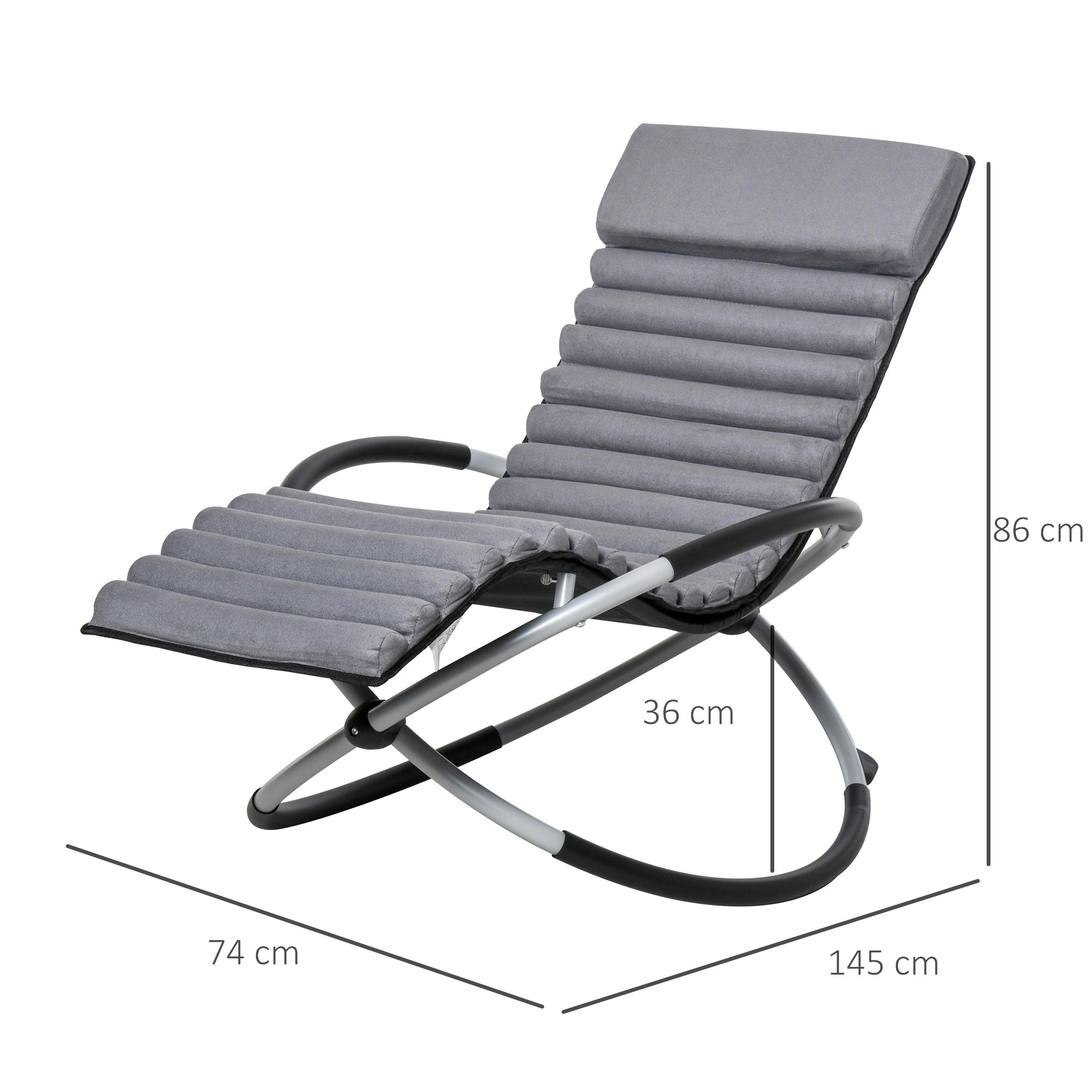 Outsunny Metal Orbital Rocking Chair Folding Lounger Anti-drop with Padded Mat Removable Design 145x74x86cm Black Grey