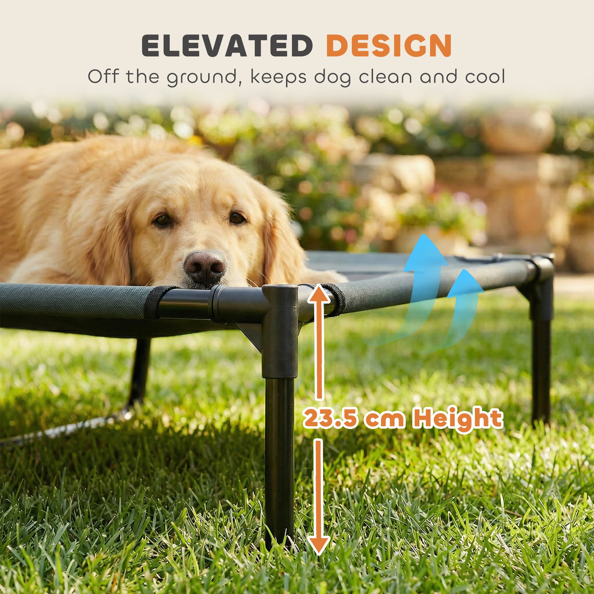 PawHut Raised Dog Bed Waterproof Elevated Pet Cot with Breathable Mesh UV Protection Canopy Grey, for XL Dogs, 122 x 92 x 108cm