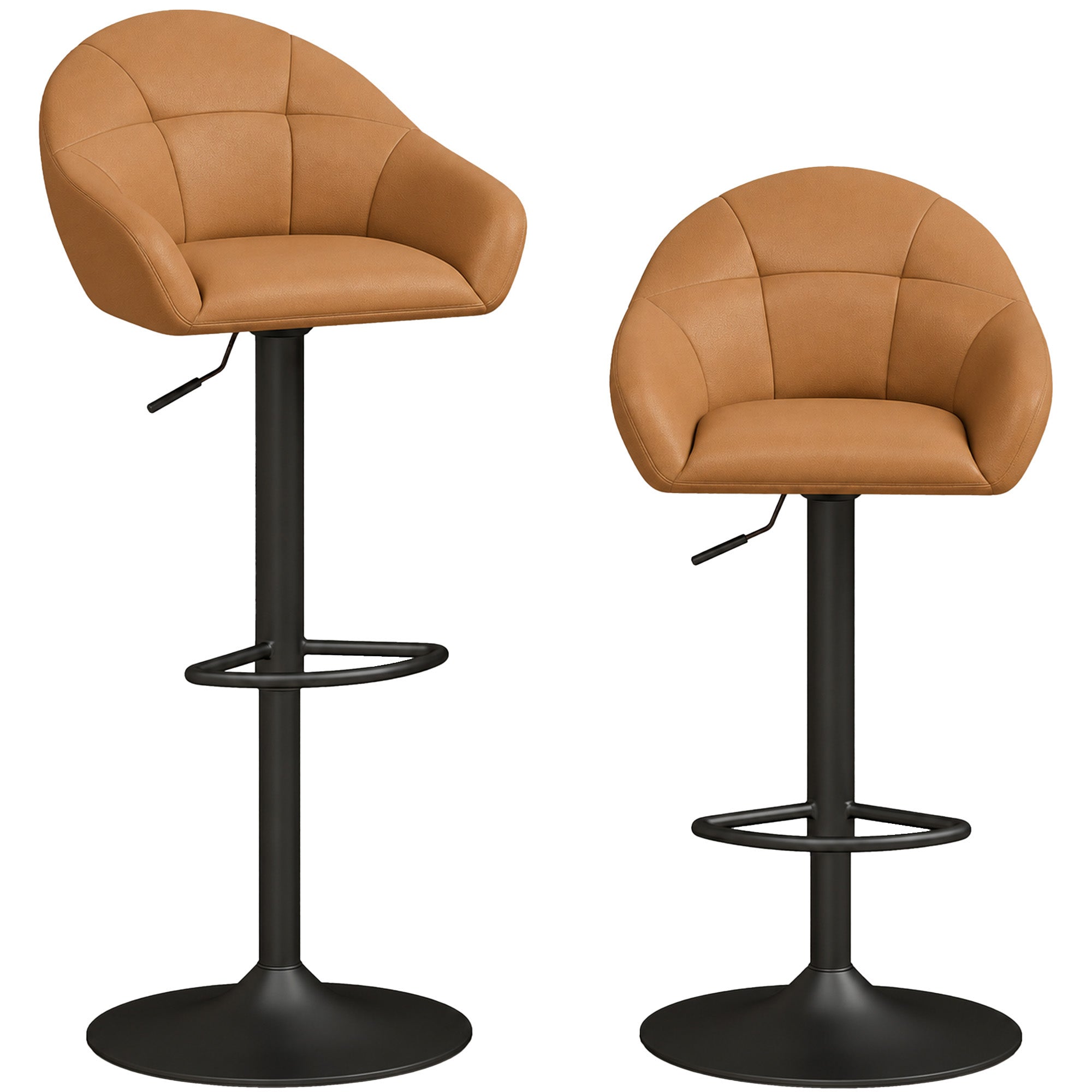 HOMCOM Bar Stools Adjustable Heights Breakfast Bar Stools Backrest Armrests Set of 2, Brown