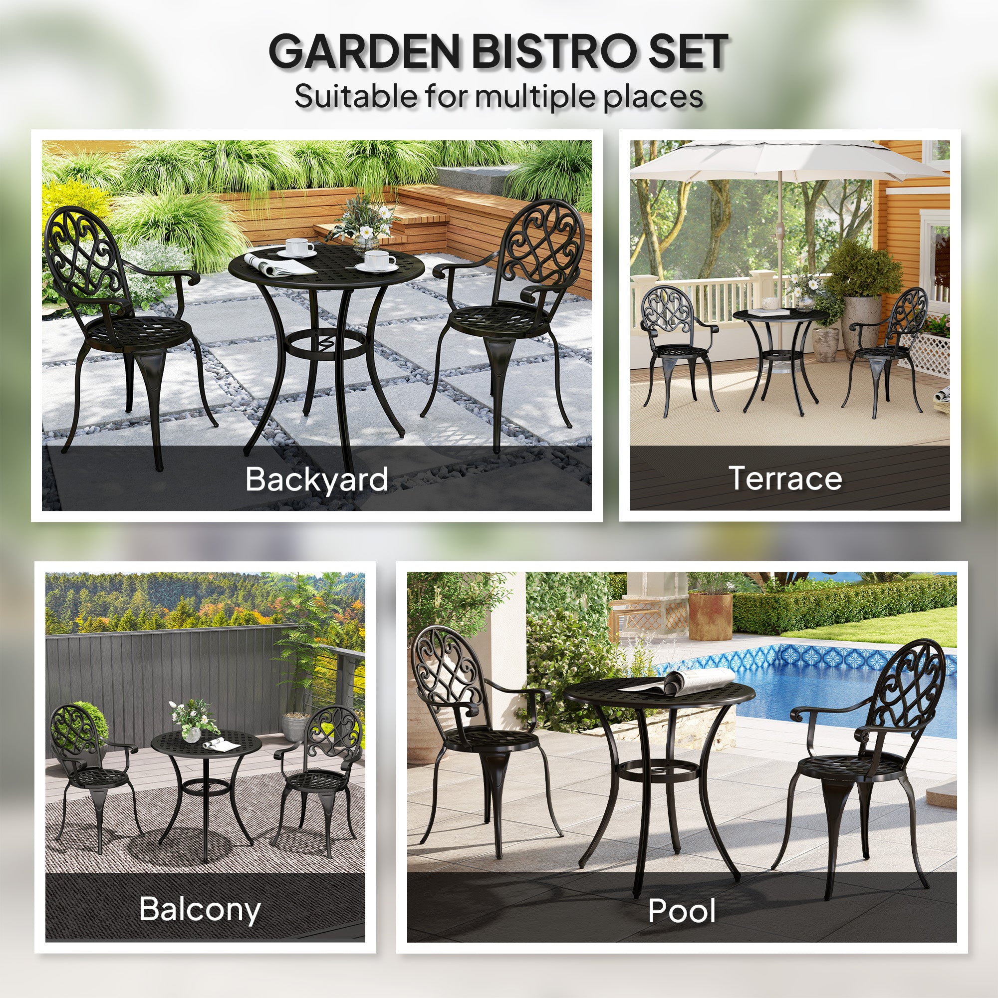 Outsunny Three-Piece Elegant Aluminium Garden Set - Black - North Peak Garden Furniture