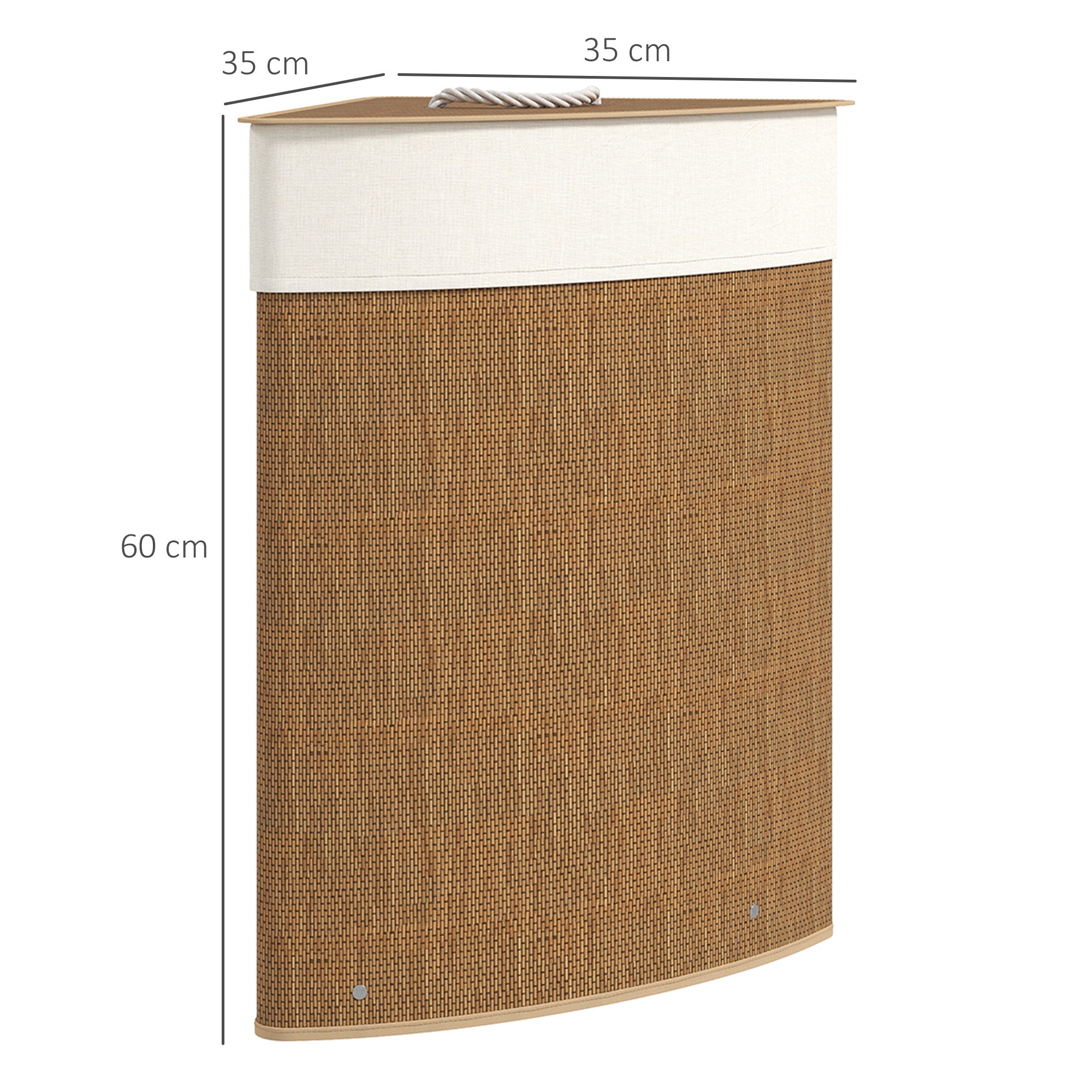 HOMCOM Bamboo Laundry Basket with Lid, 55L Corner Laundry Hamper with Removable Washable Liner Bag, Bathroom Triangle Washing Basket, 35 x 35 x 60 cm, Brown - North Peak Garden Furniture