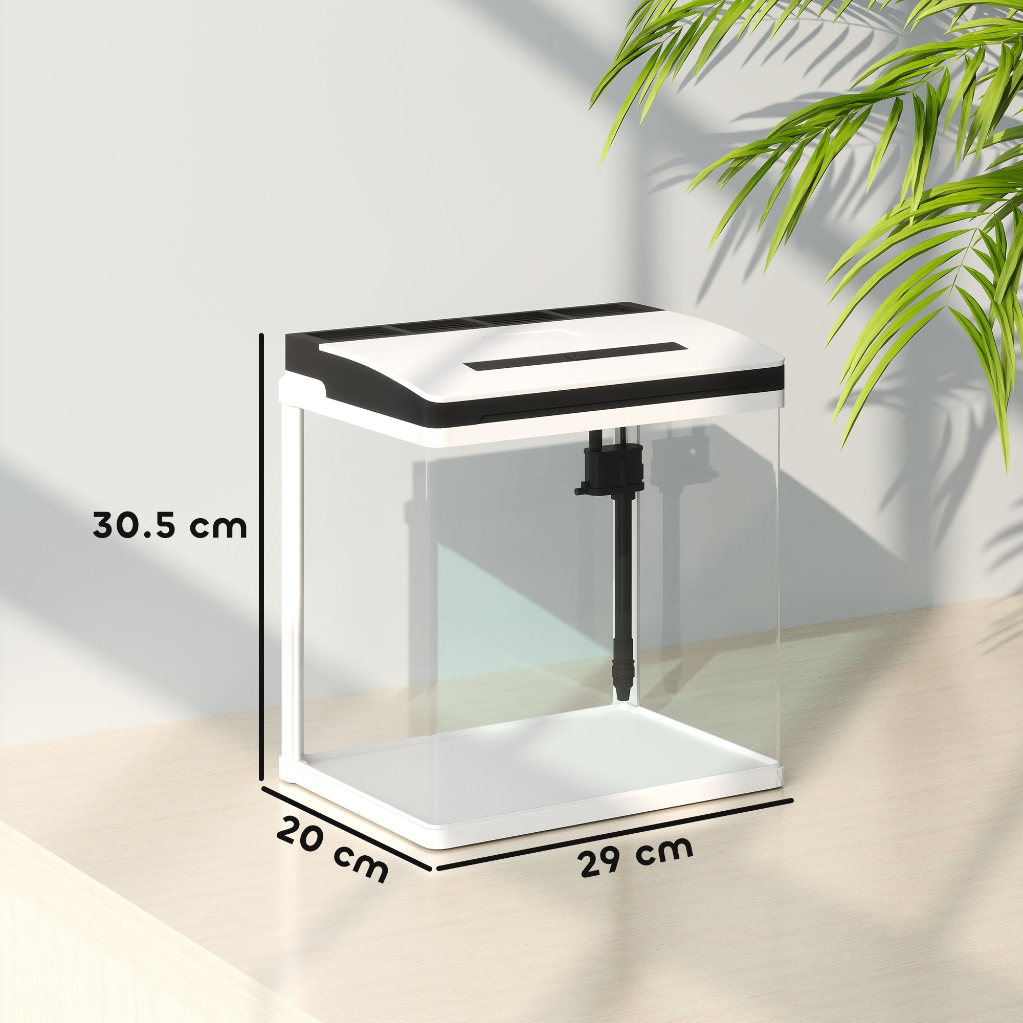 PawHut 13L Glass Aquarium Fish Tank with Filter, LED Lighting, for Betta, Guppy, Mini Parrot Fish, Shrimp, 29 x 20 x 30.5cm - North Peak Garden Furniture