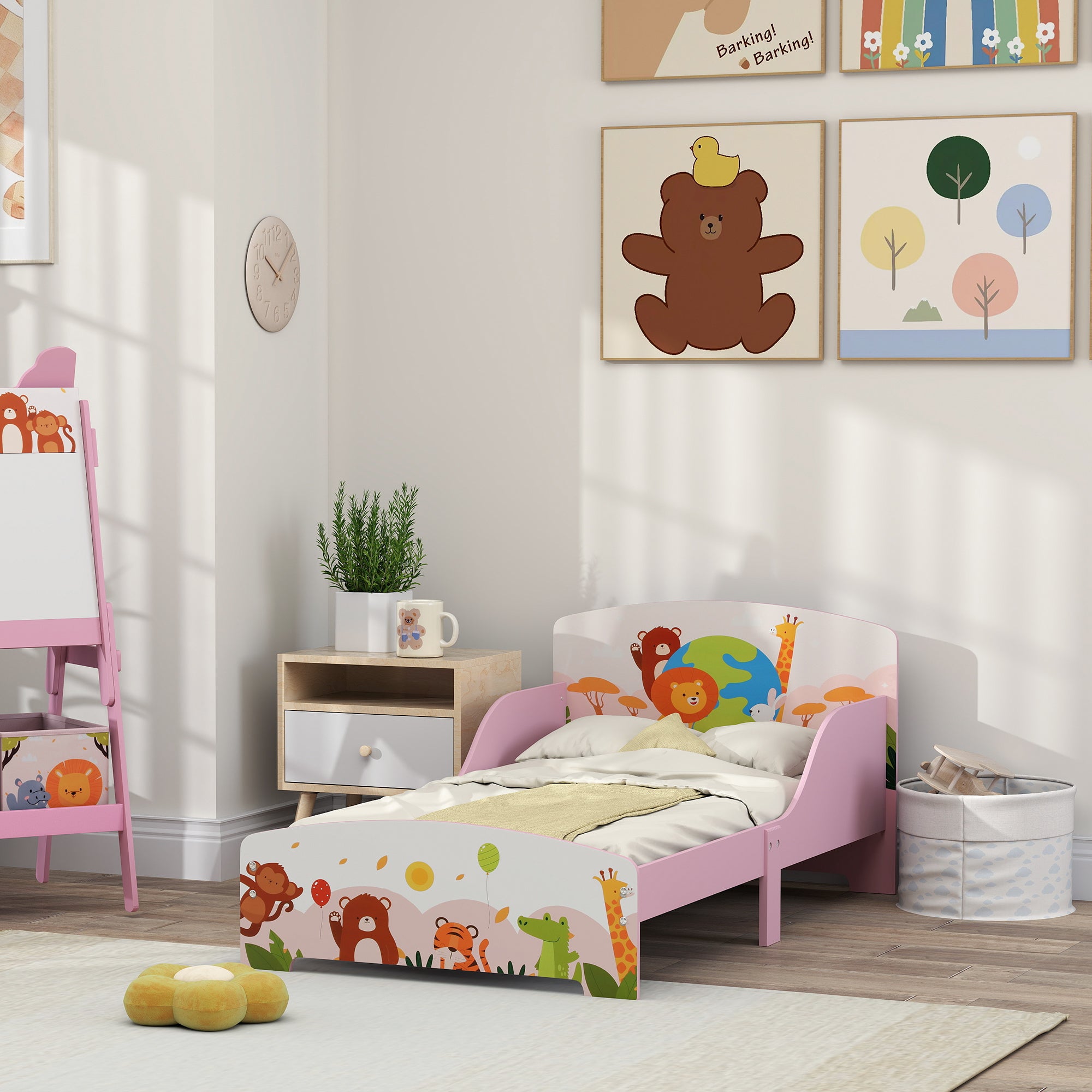 AIYAPLAY Cute Animal-Themed Toddler Bed w/ Safety Rails, 143 x 77 x 60cm - North Peak Garden Furniture