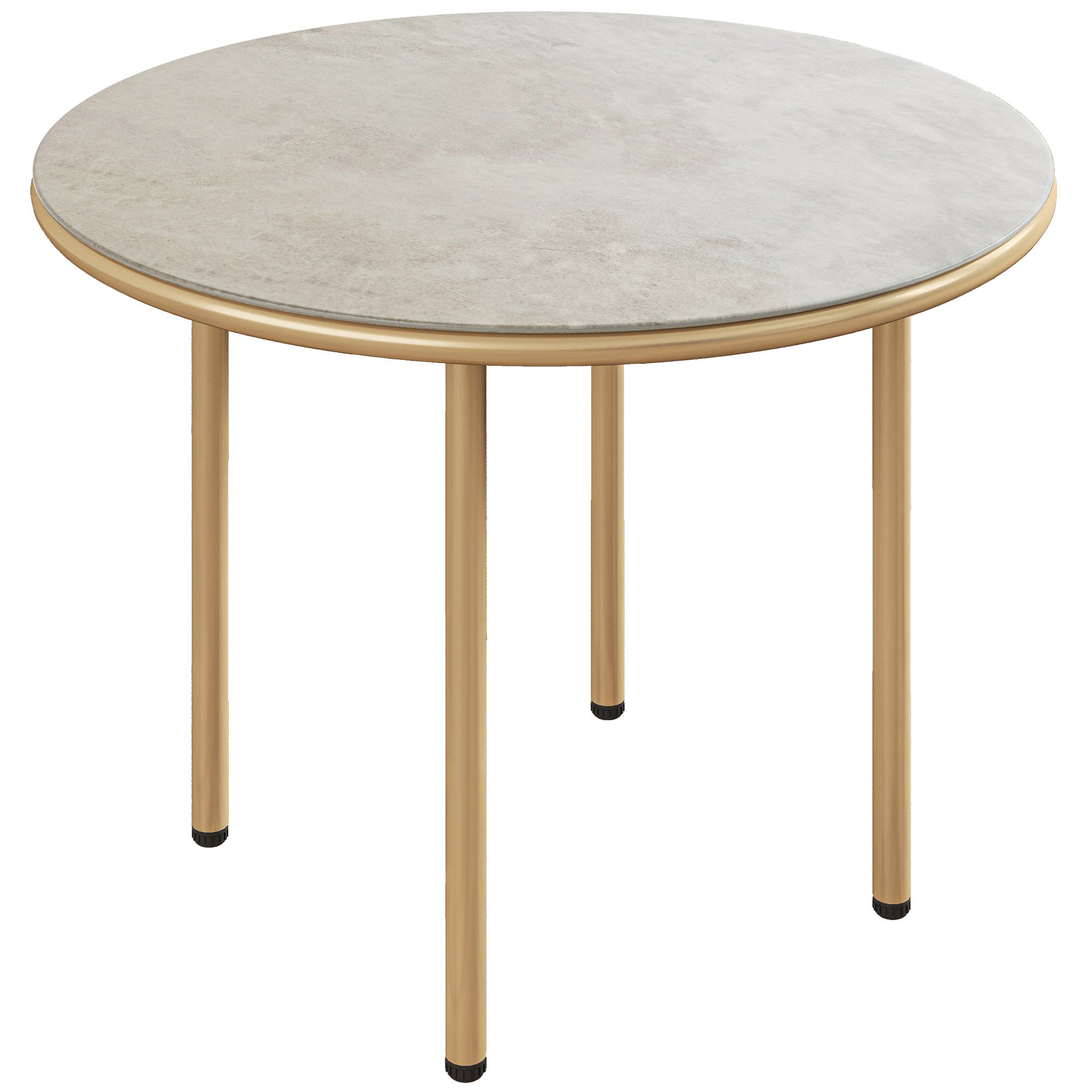 Outsunny Round Small Garden Table, 60cm Outdoor Side Table with Faux Marble Tempered Glass Top, Steel Frame for Garden Patio Balcony, Beige - North Peak Garden Furniture