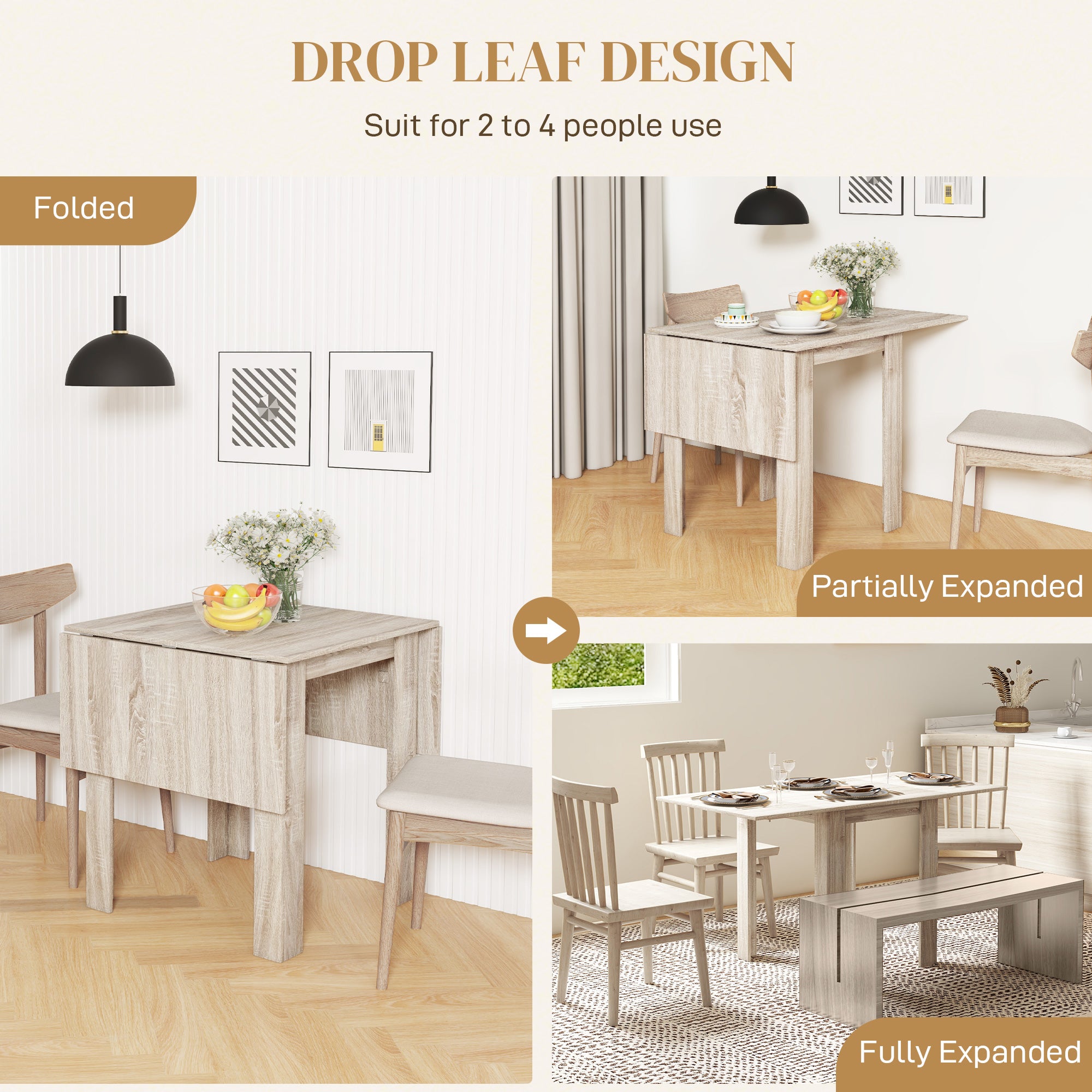 HOMCOM Four-Seater Drop Leaf Dining Table - Wood Effect - North Peak Garden Furniture