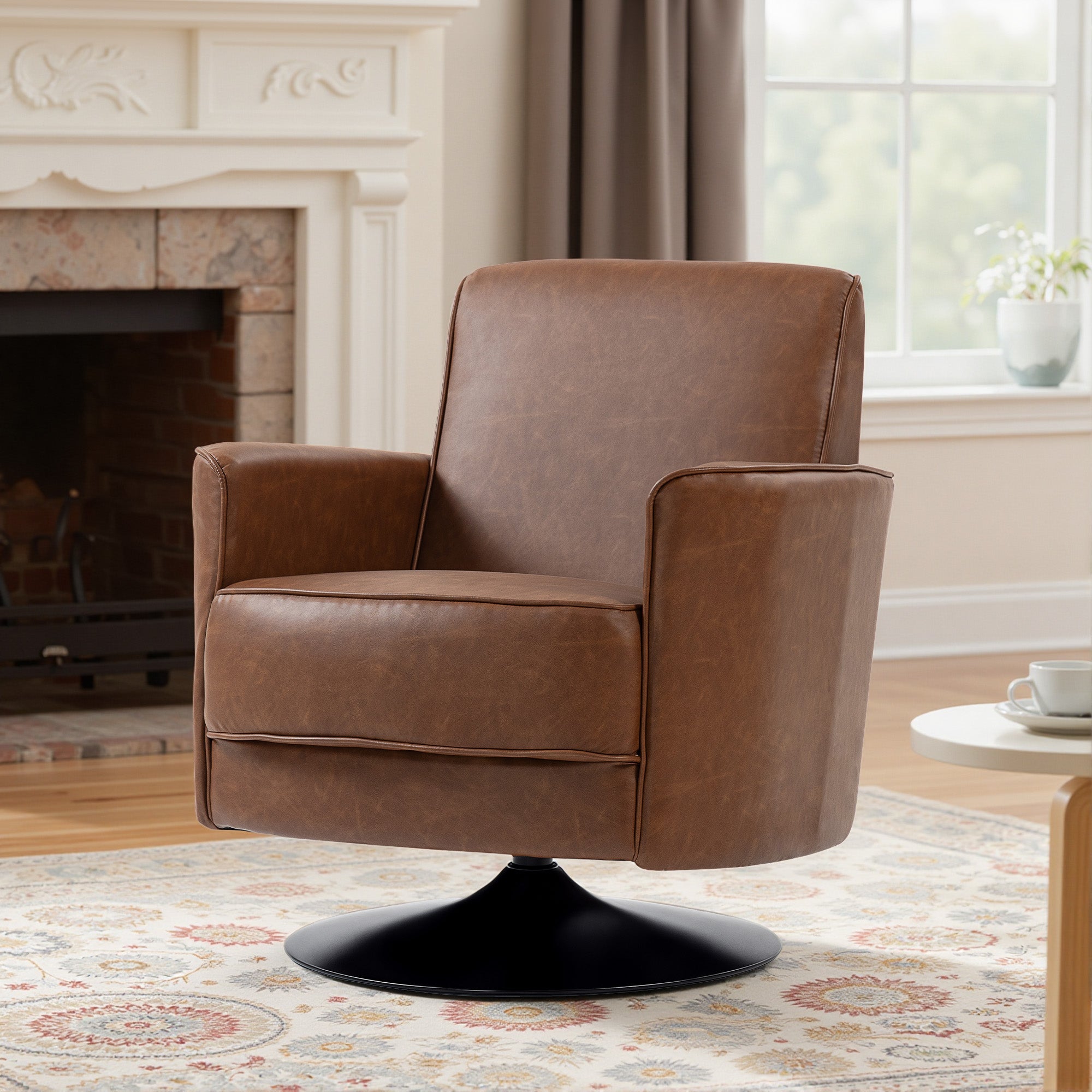 HOMCOM Upholstered Swivel Accent Chair with Thick Padding, Brown