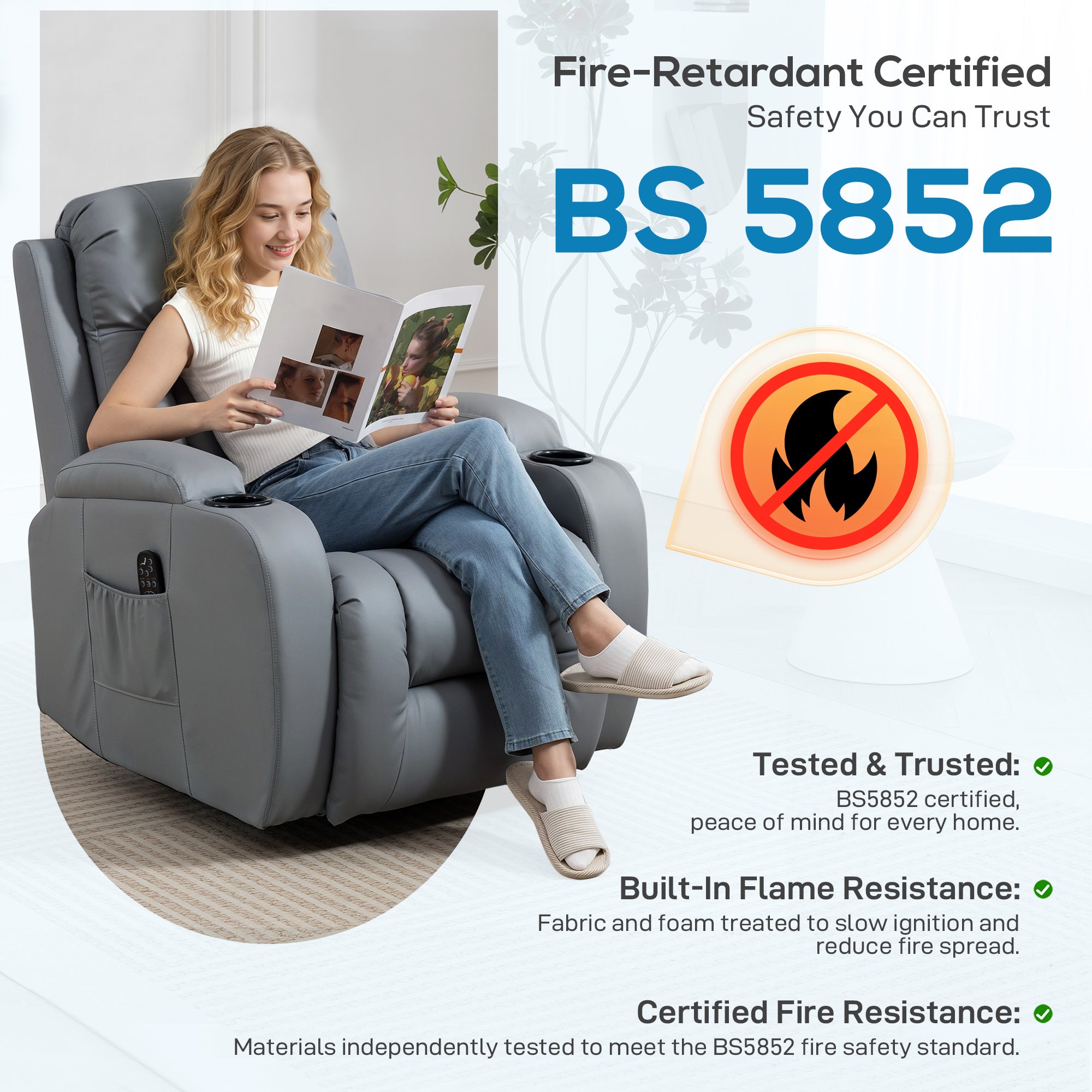 HOMCOM Massage Recliner Armchair, PU Leather Recliner Chair, Grey