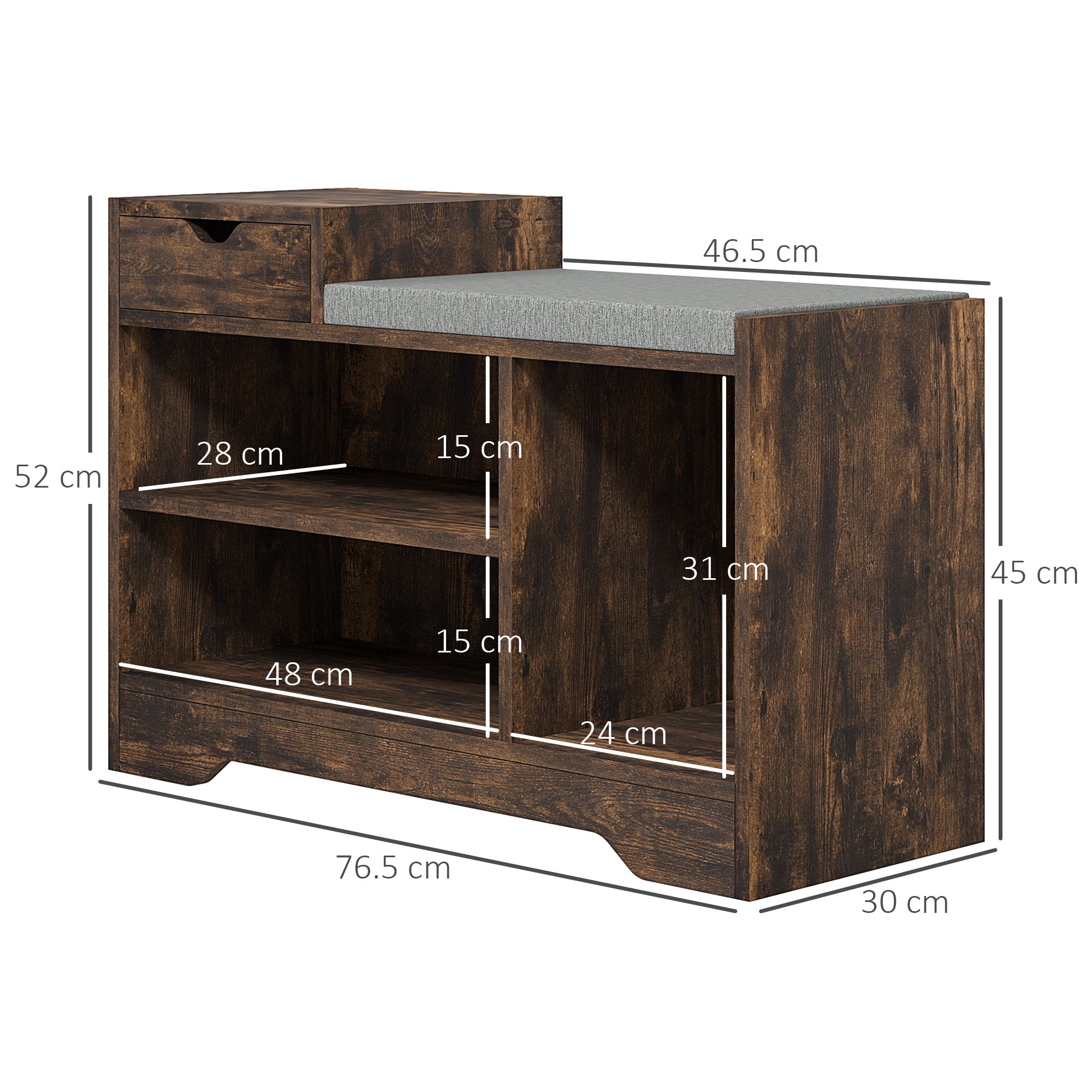 HOMCOM Multi-Compartment Shoe Bench, with Seat - Rustic Brown - North Peak Garden Furniture