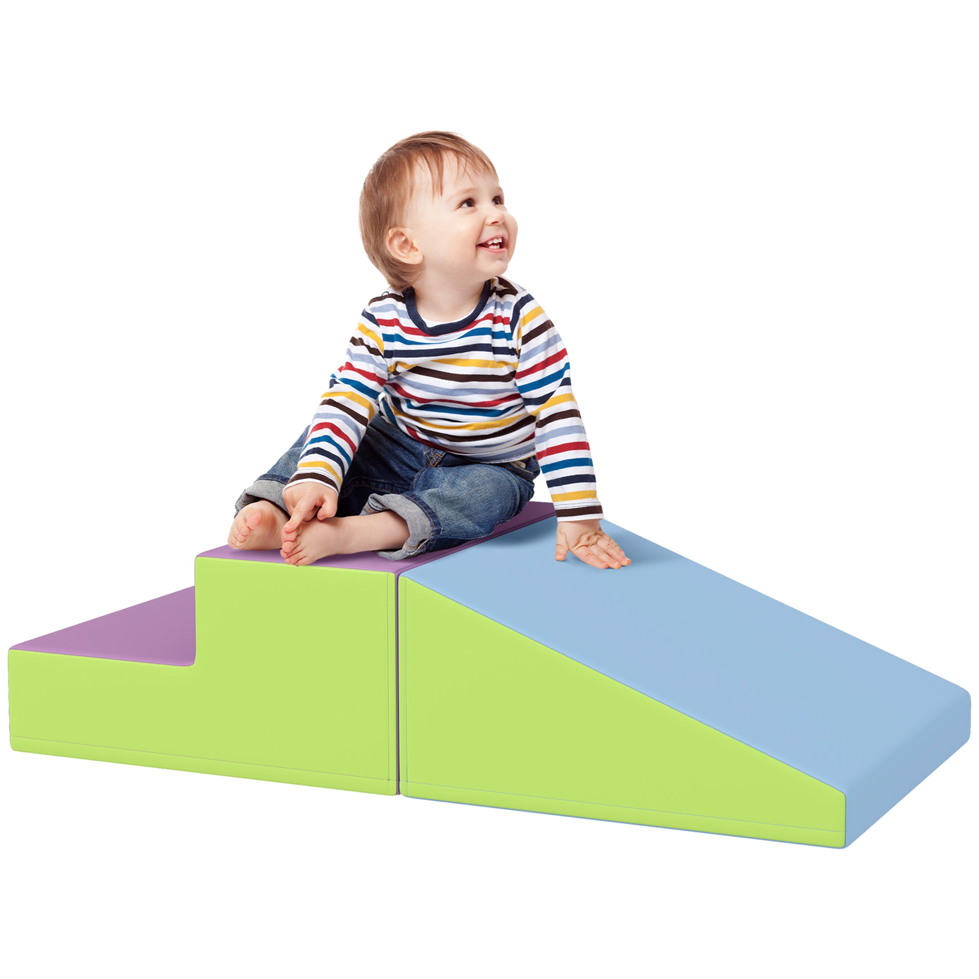 HOMCOM 2 Piece Soft Play Set for Toddler Climb and Crawl, for 12-36 Months, Blue - North Peak Garden Furniture