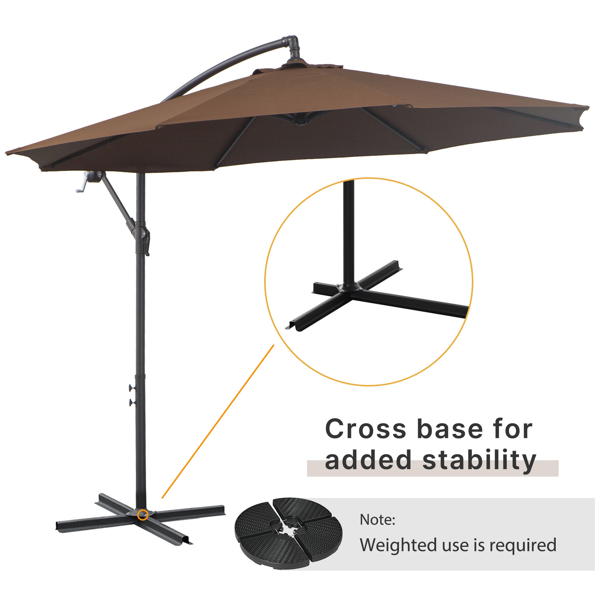 Outsunny 2.45m Overhanging Cantilever Parasol, with Cross Base - Brown - North Peak Garden Furniture