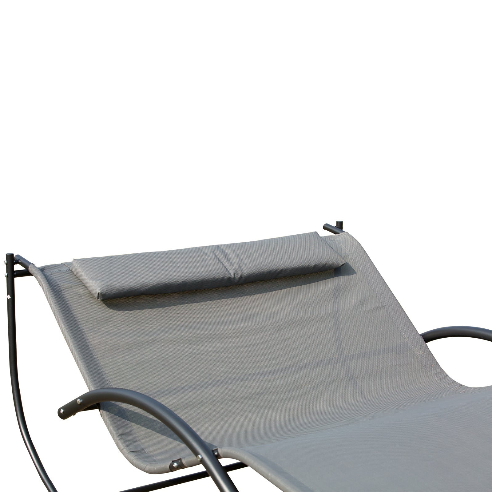 Outsunny Double Sun Lounger, Rocking Lounger Sunbed Daybed with Armrest and Headrest Pillow, for Two, For Outdoor Patio Garden, Grey - North Peak Garden Furniture