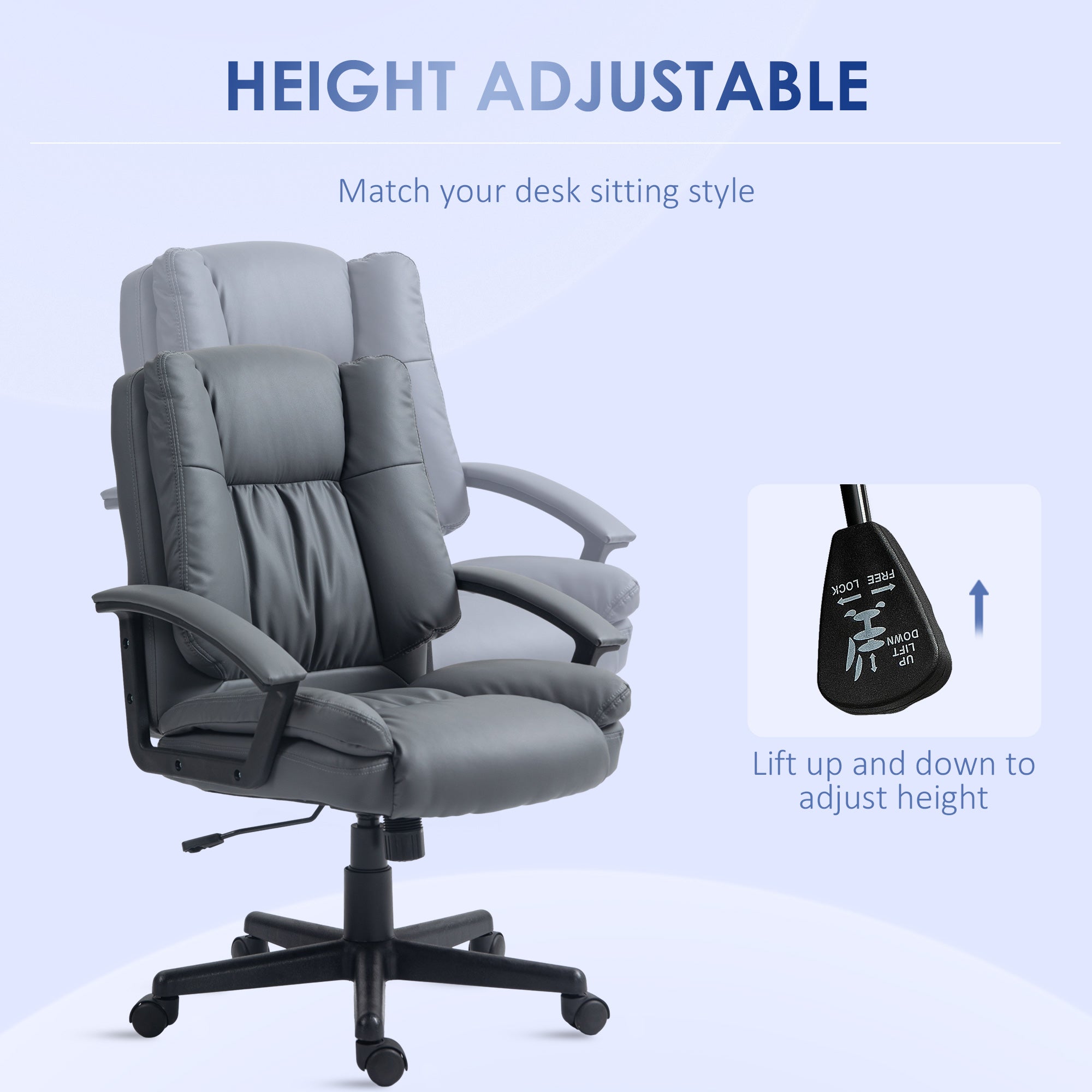 HOMCOM Office Chair, Faux Leather Computer Desk Chair, Mid Back Executive Chair with Adjustable Height and Swivel Rolling Wheels for Home Study, Dark Grey - North Peak Garden Furniture