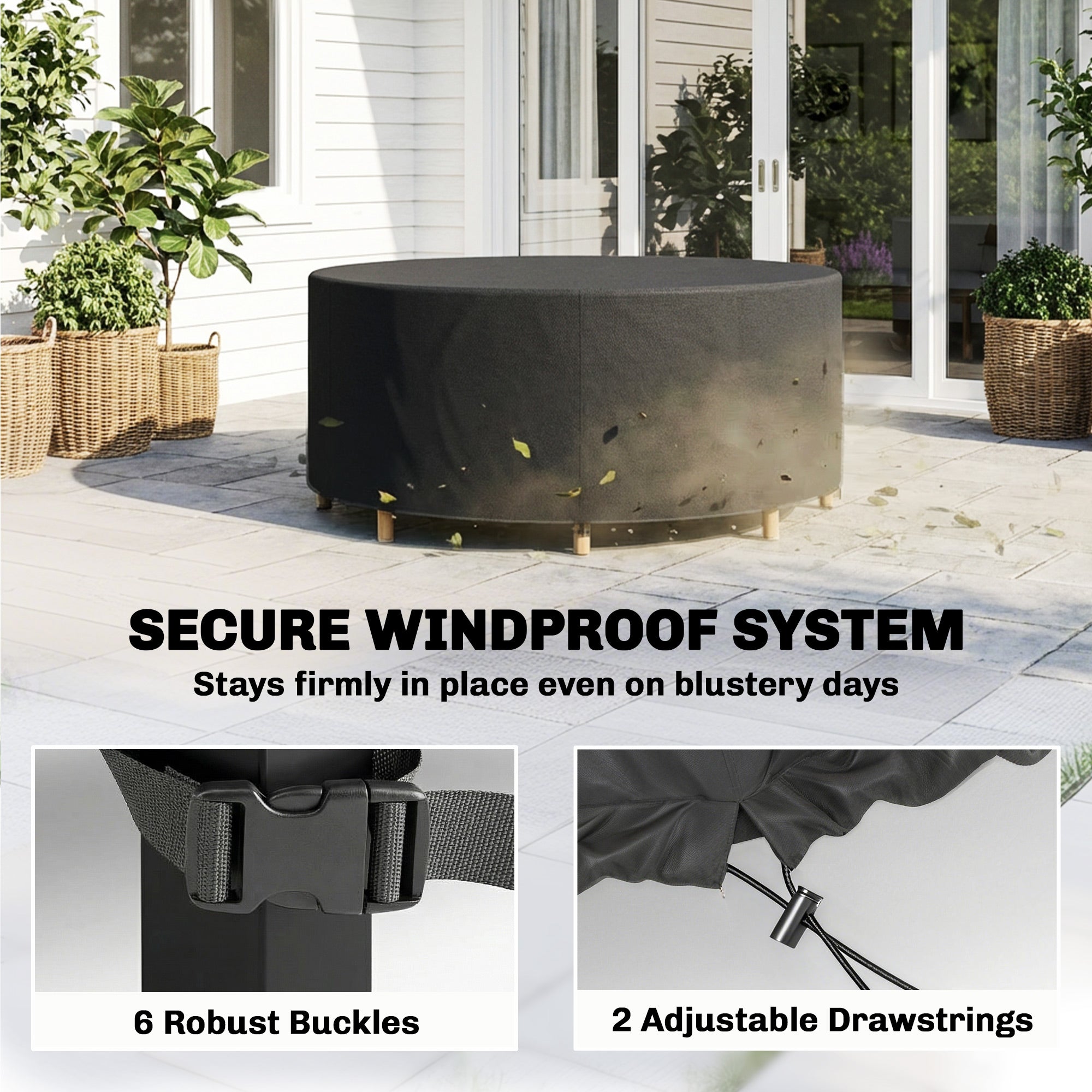 Outsunny Round Garden Furniture Cover, Waterproof Garden Table Cover, 420D Heavy Duty Oxford for Outdoor, Φ214 x 70 cm, Black