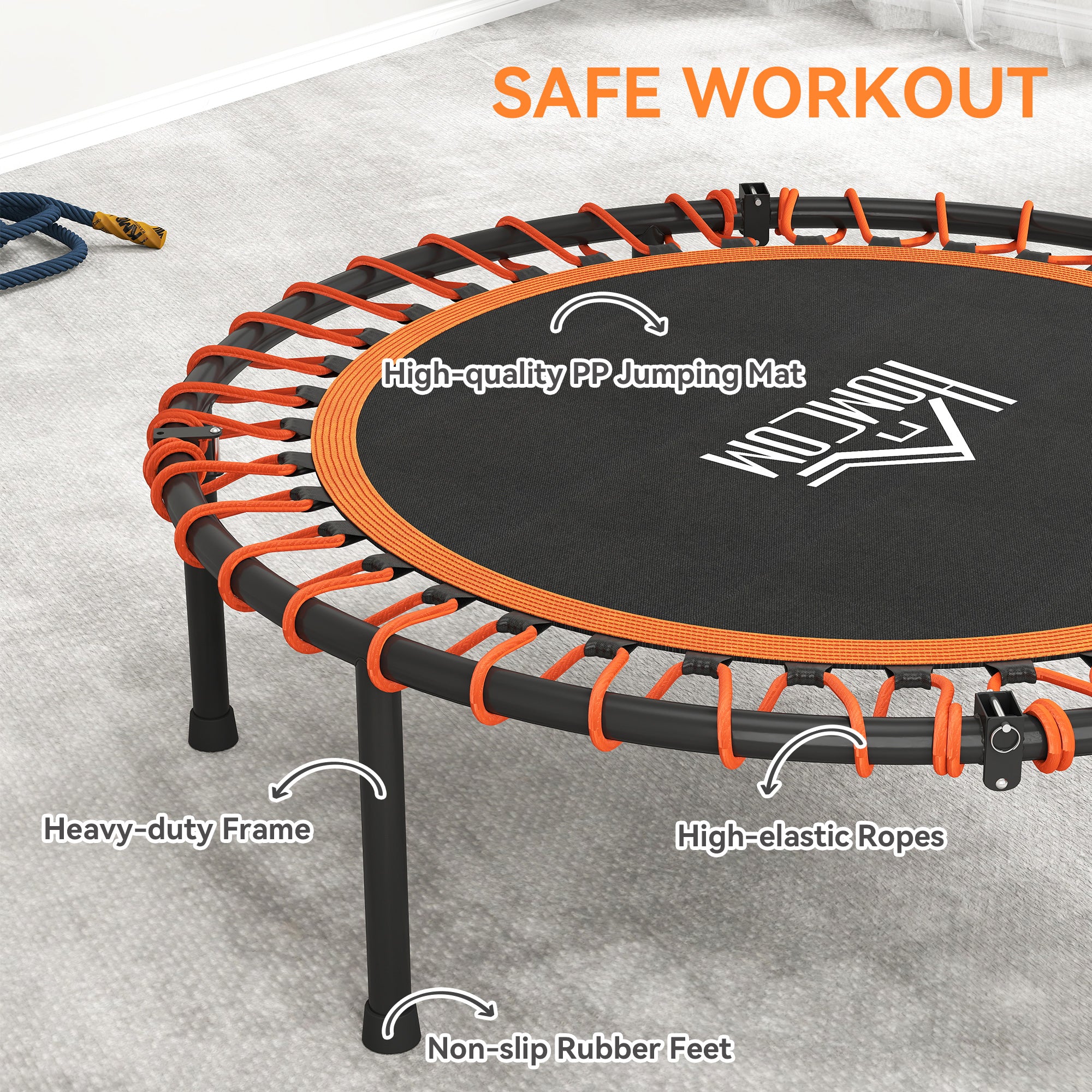 HOMCOM Mini Round Steel Frame Trampoline w/ Adjustable Handle, Orange - North Peak Garden Furniture