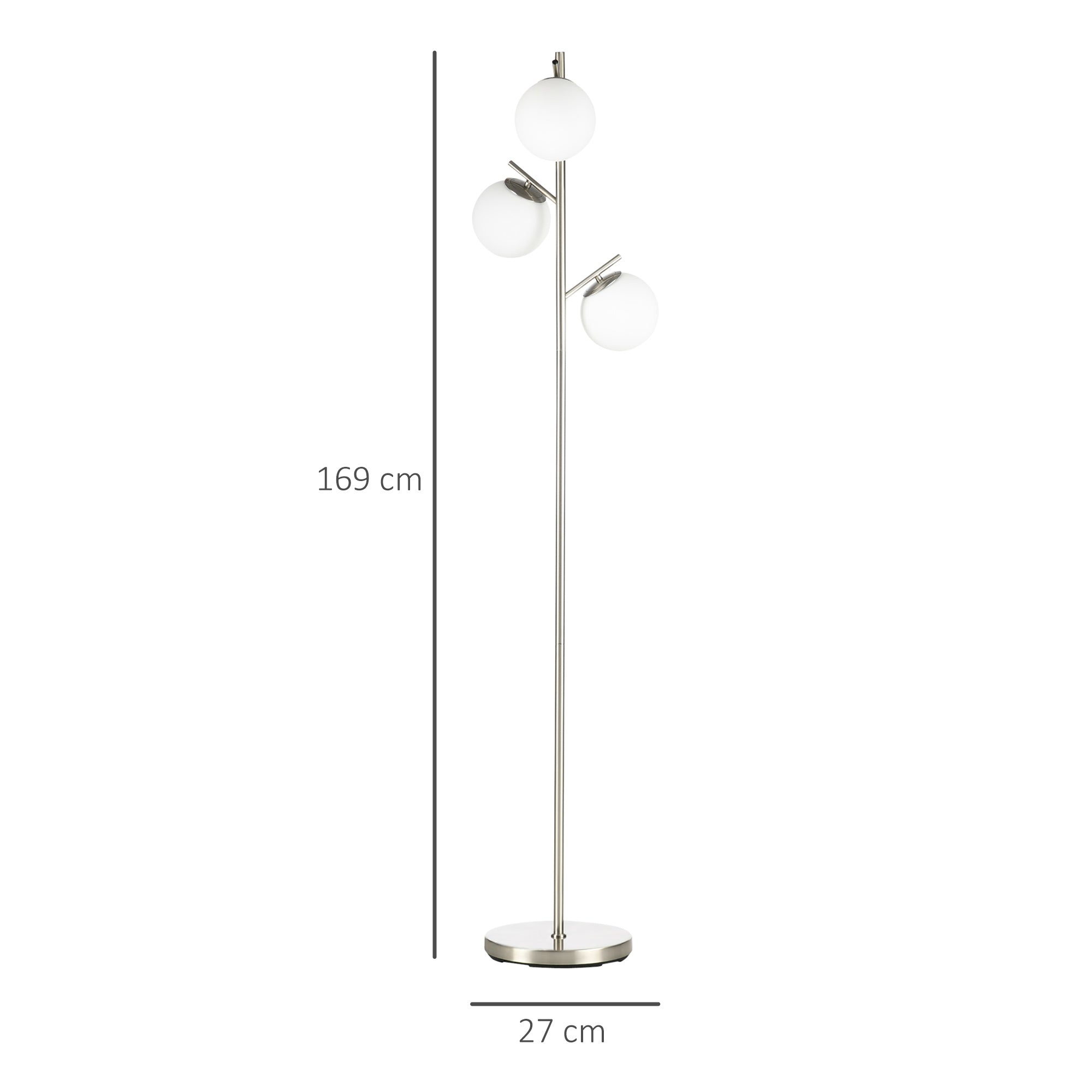 HOMCOM 3-Light Tree Floor Lamps for Living Room, Modern Standing Lamp for Bedroom with Globe Lampshade, Steel Base, Bulb not Included, Silver