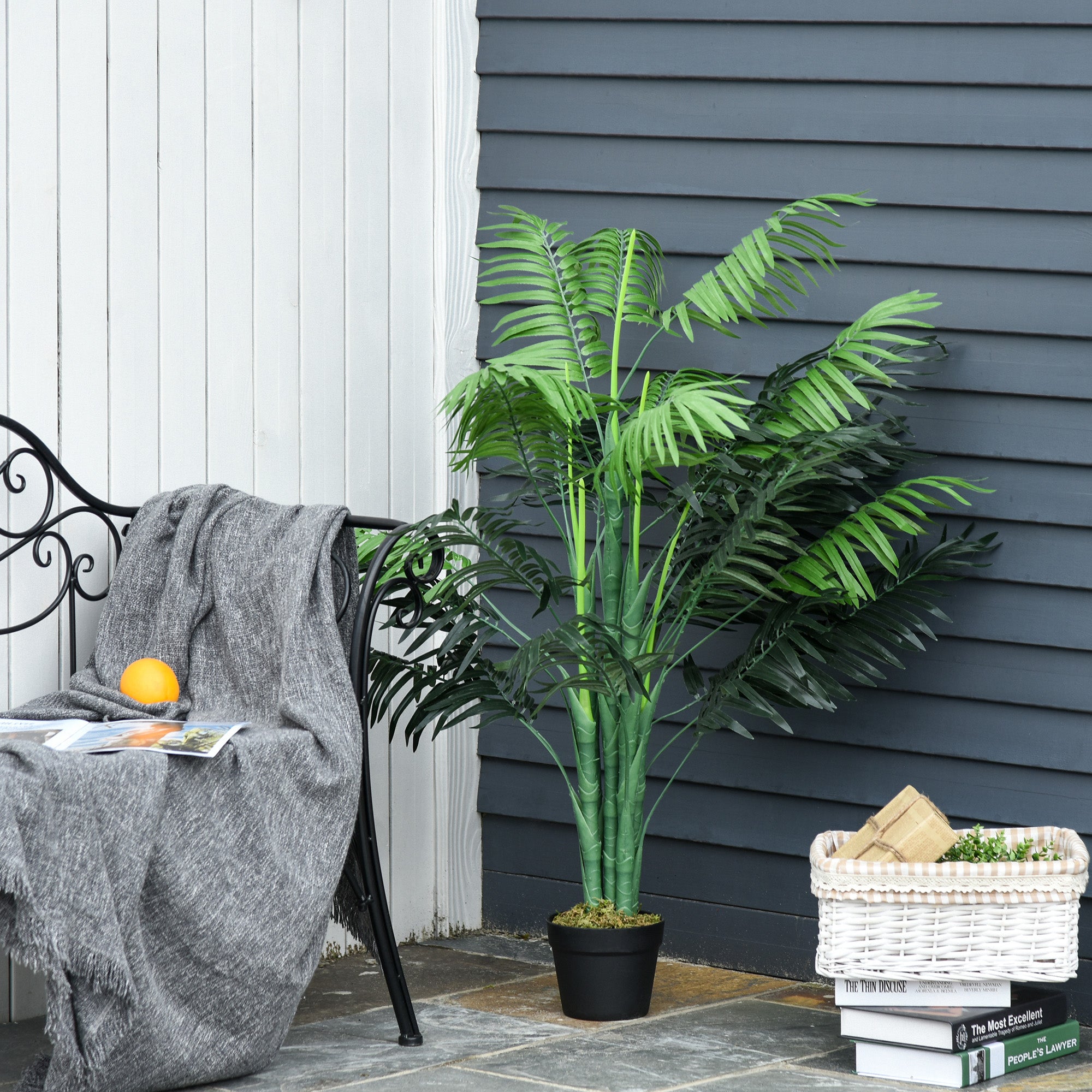 Outsunny 2 Pack Artificial Plant Palm Tree in Pot, Fake Plants for Home Indoor Outdoor Decor, 125cm, Green - North Peak Garden Furniture