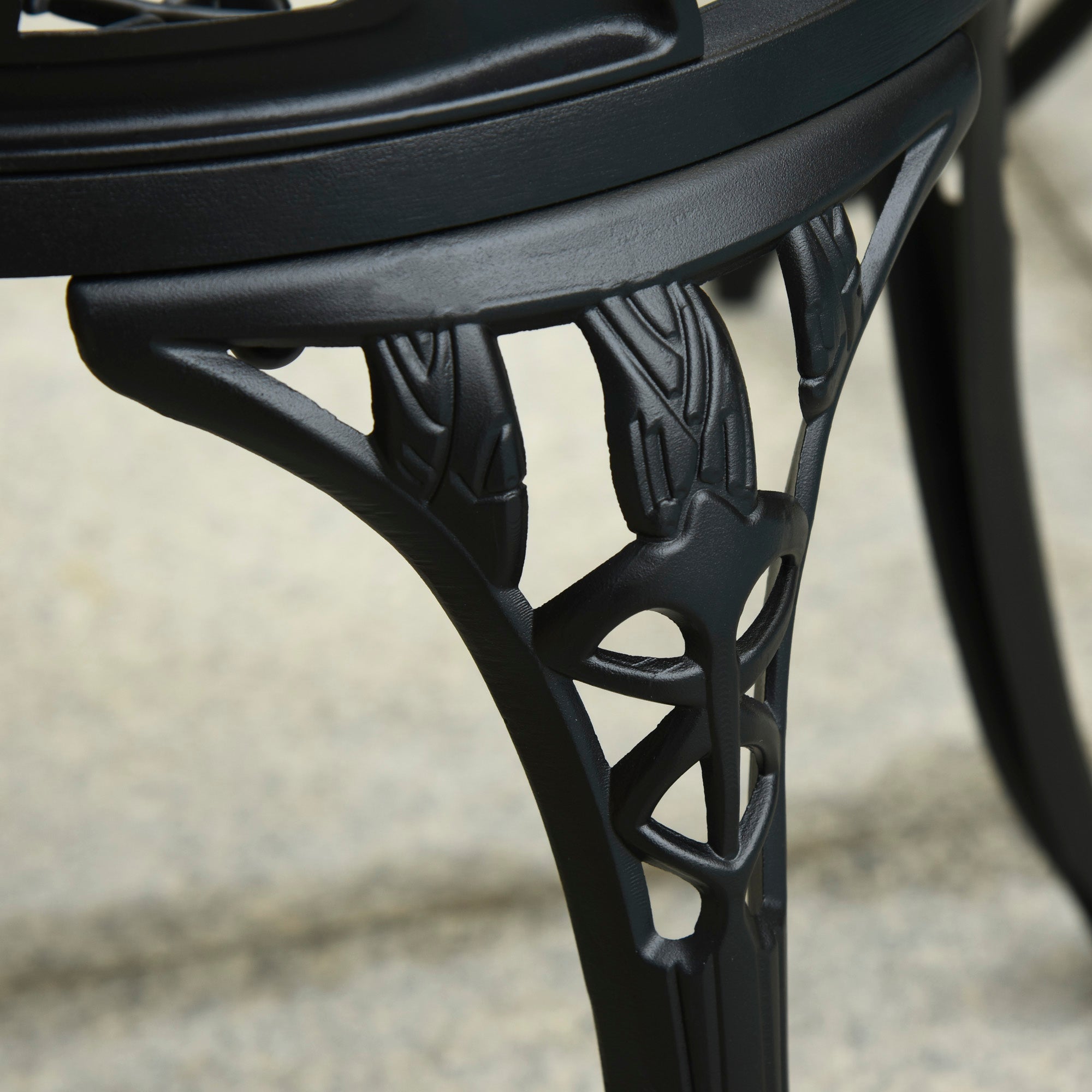 Outsunny Three-Piece Aluminium Floral Bistro Garden Set - Black - North Peak Garden Furniture