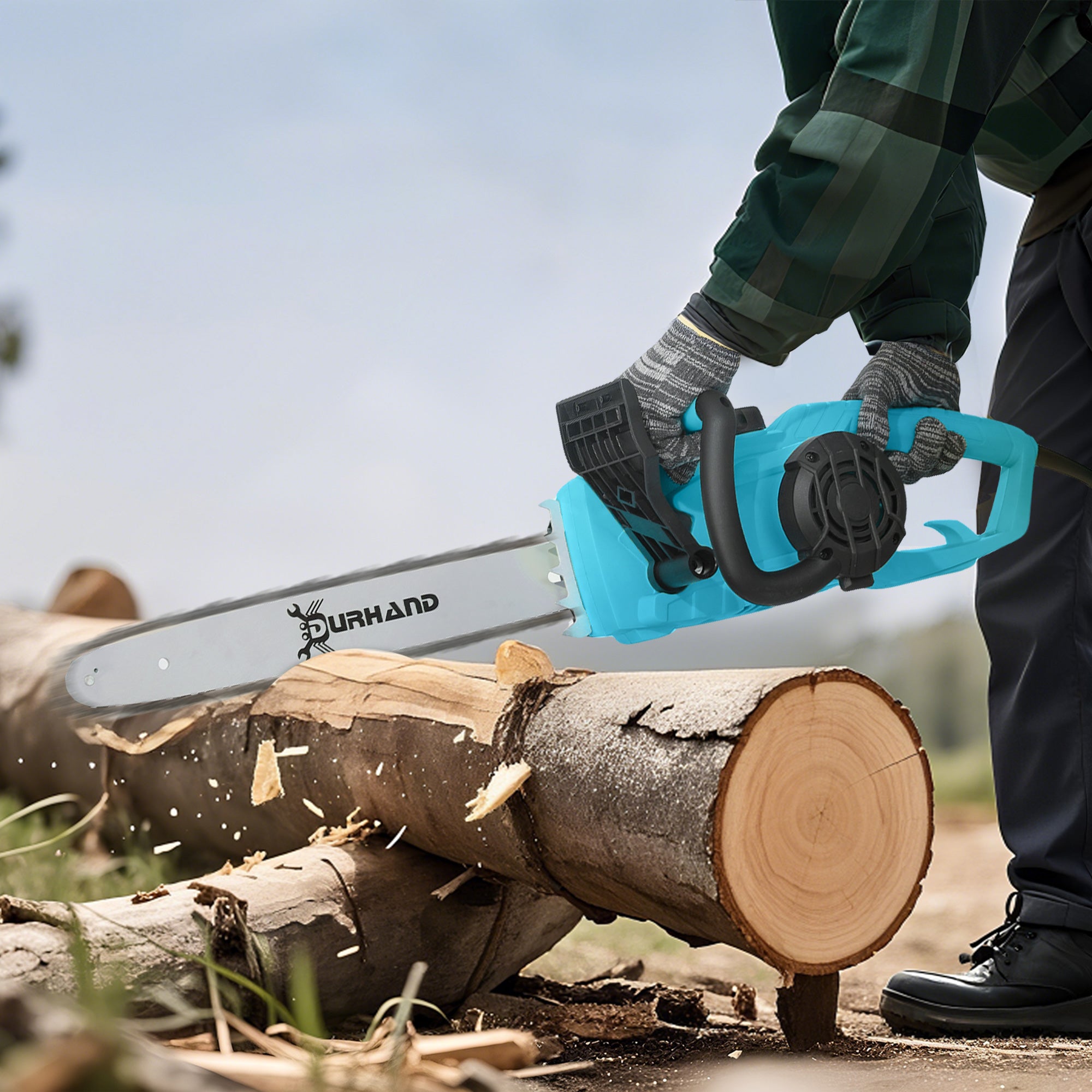 DURHAND Aluminium Chainsaw with Double Brake Protection and Blade Cover, 2000 W, 40 cm, for Wood, Trees and Branches, Blue - North Peak Garden Furniture