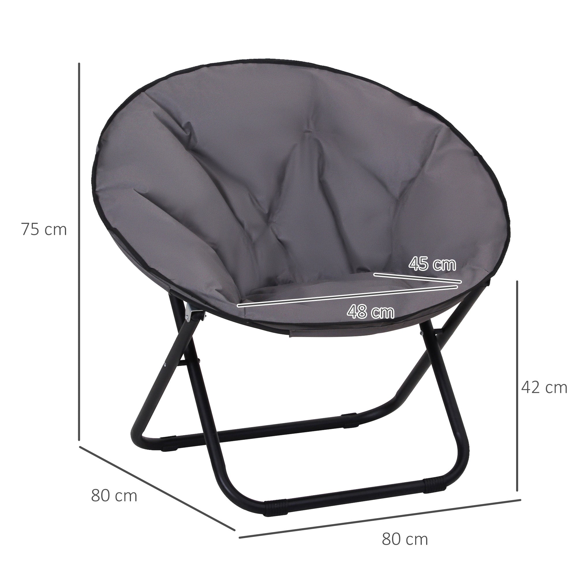 Outsunny Garden Folding Portable Padded Saucer Moon Chair Padded Round Outdoor Camping Travel Fishing Seat Grey - North Peak Garden Furniture