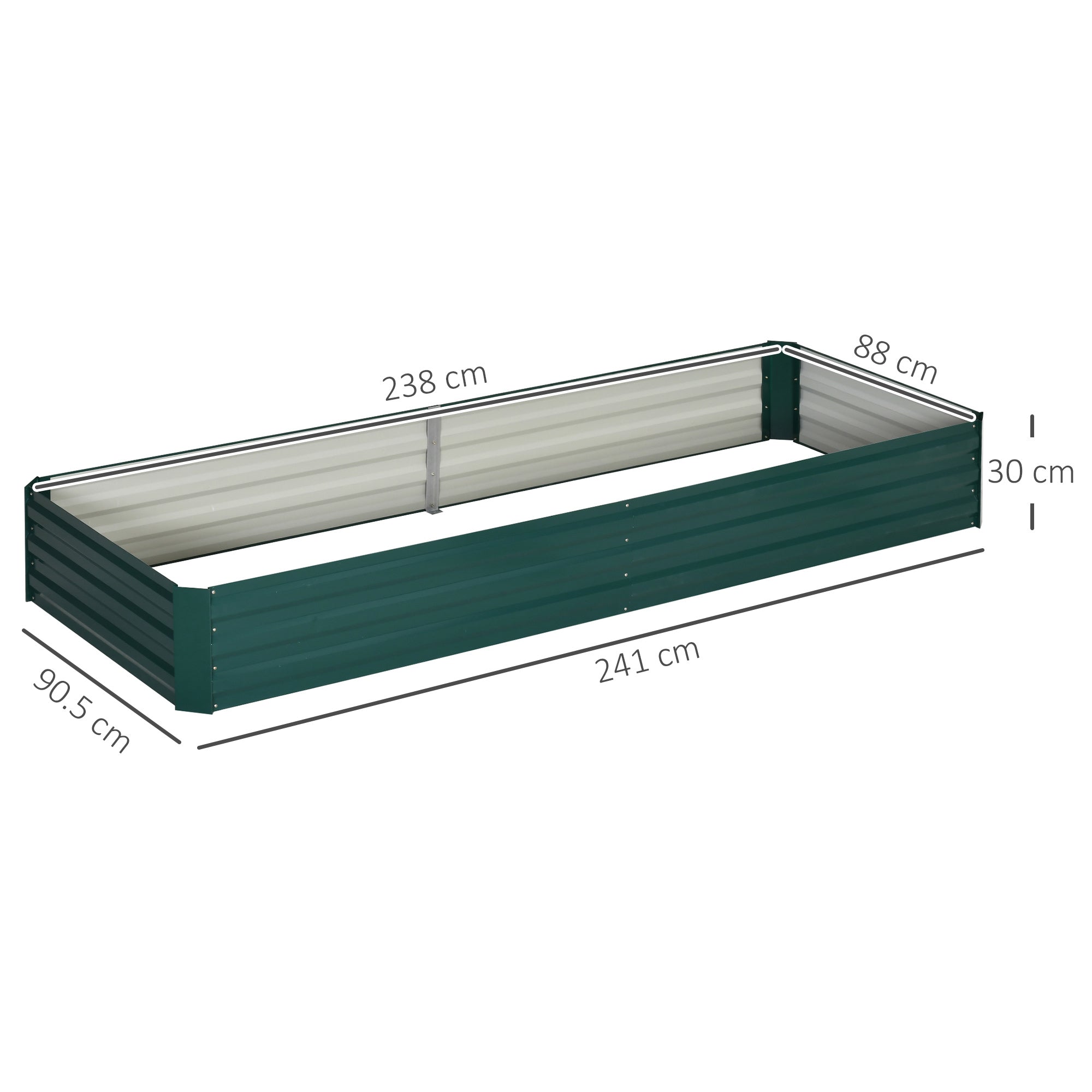 Outsunny Metal Raised Garden Bed Planter Box Outdoor Planters for Growing Flowers, Herbs, Green, 241x90.5x30cm - North Peak Garden Furniture
