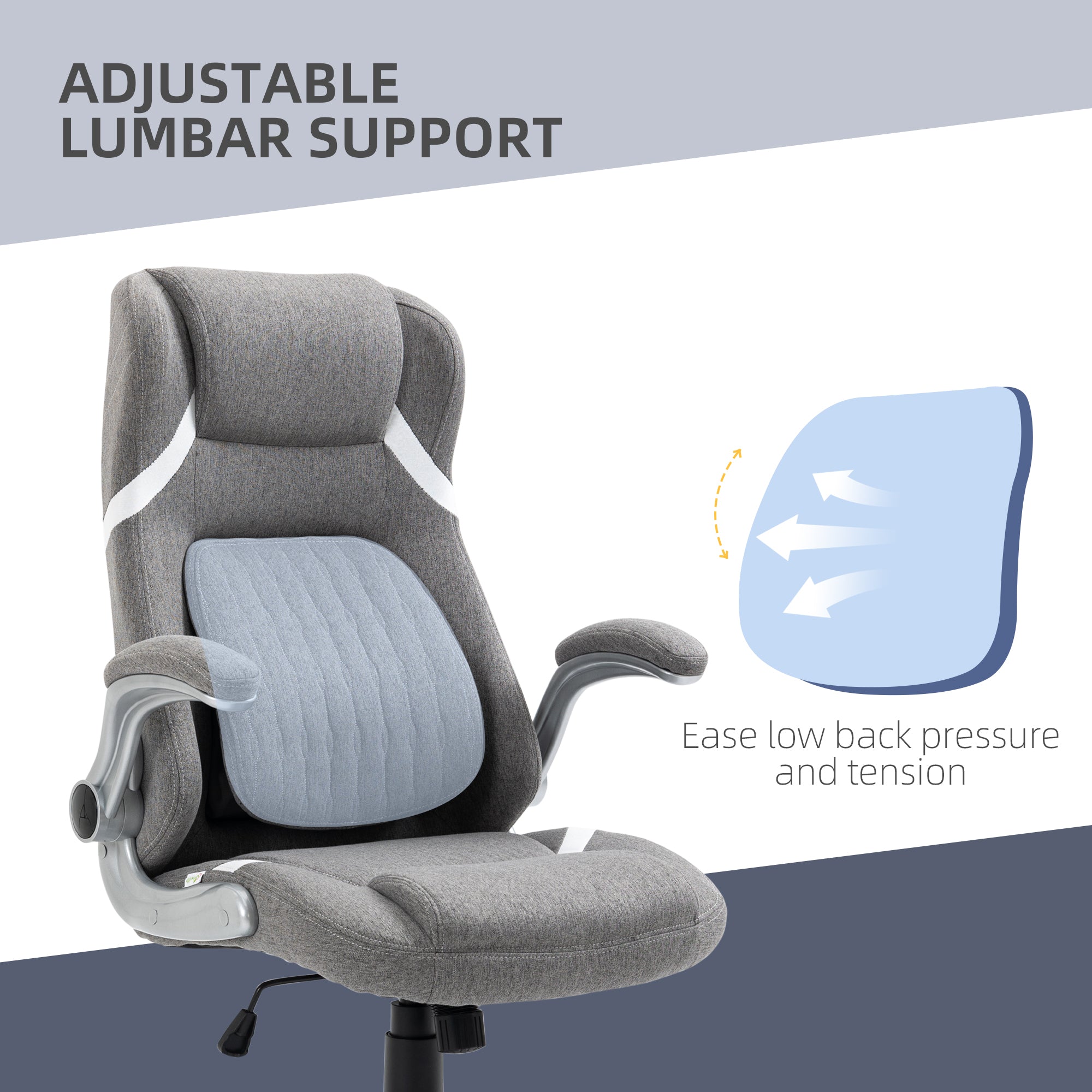 Vinsetto Linen-Look Office Chair, with Adjustable Height and Tension - Grey - North Peak Garden Furniture