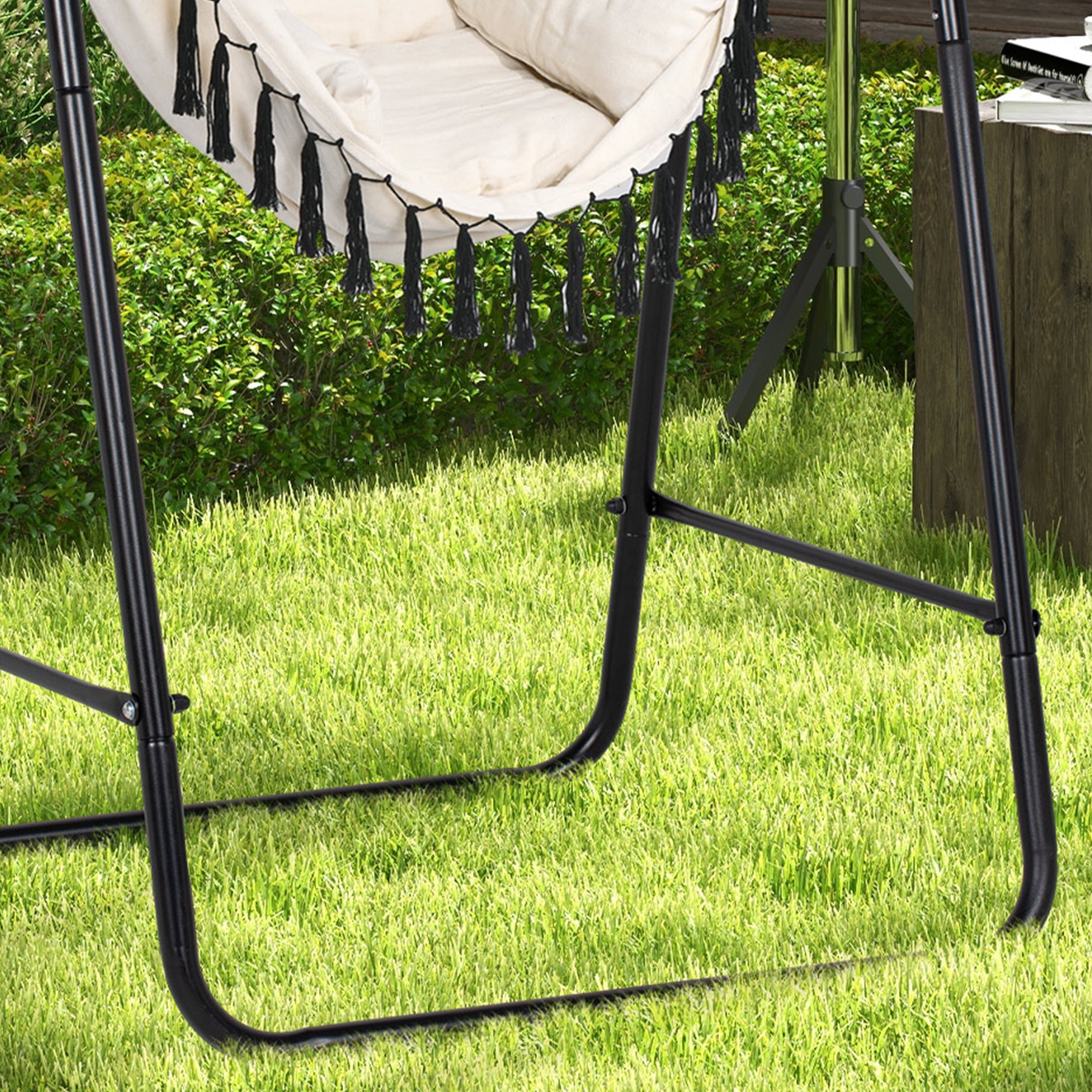 Outsunny Hammock Chair with Stand, Hammock Swing Chair with Cushion, Cream White - North Peak Garden Furniture