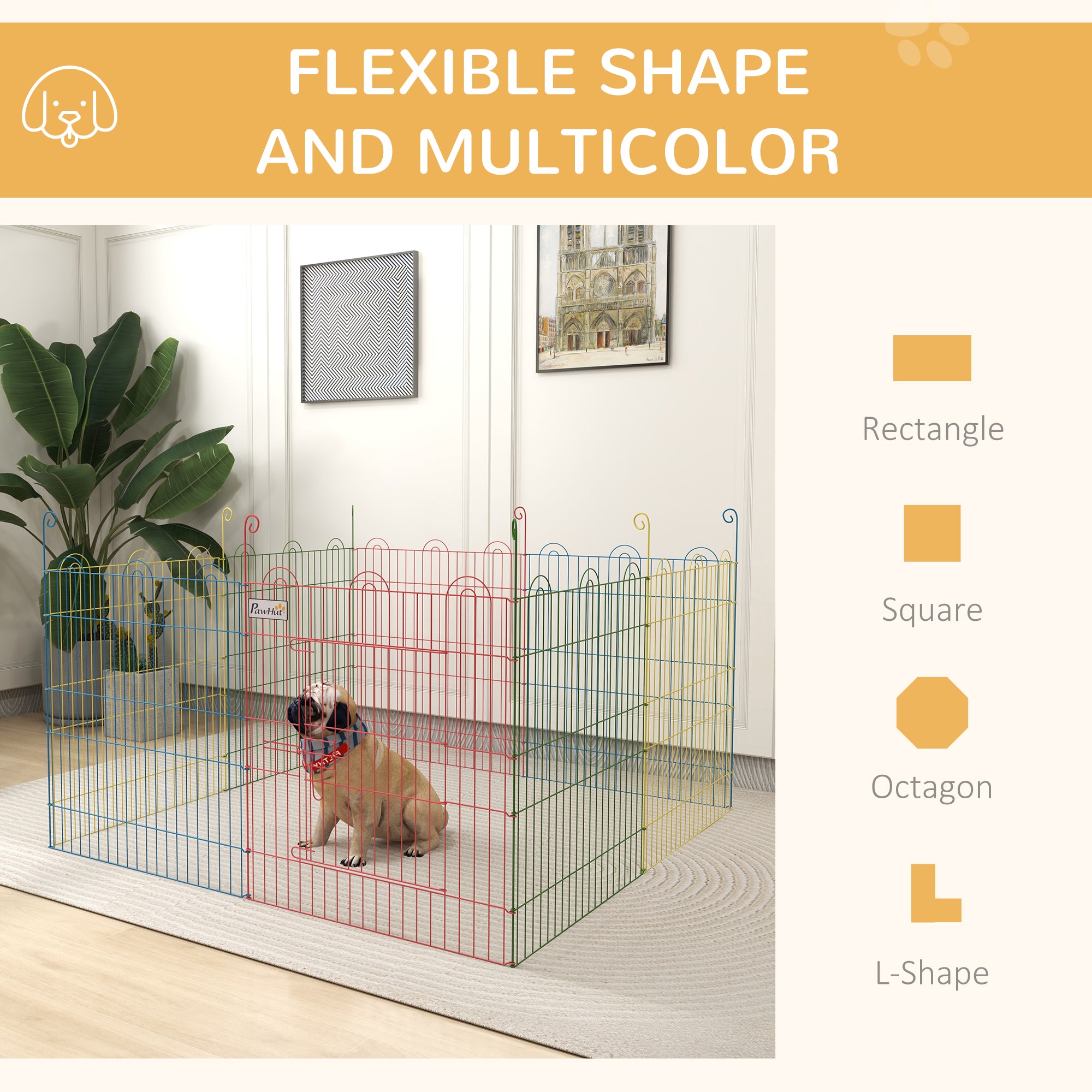 PawHut Pet Playpen Crate, with Eight Panels, Door, for Indoors and Outdoors, 60H x Φ156cm - North Peak Garden Furniture