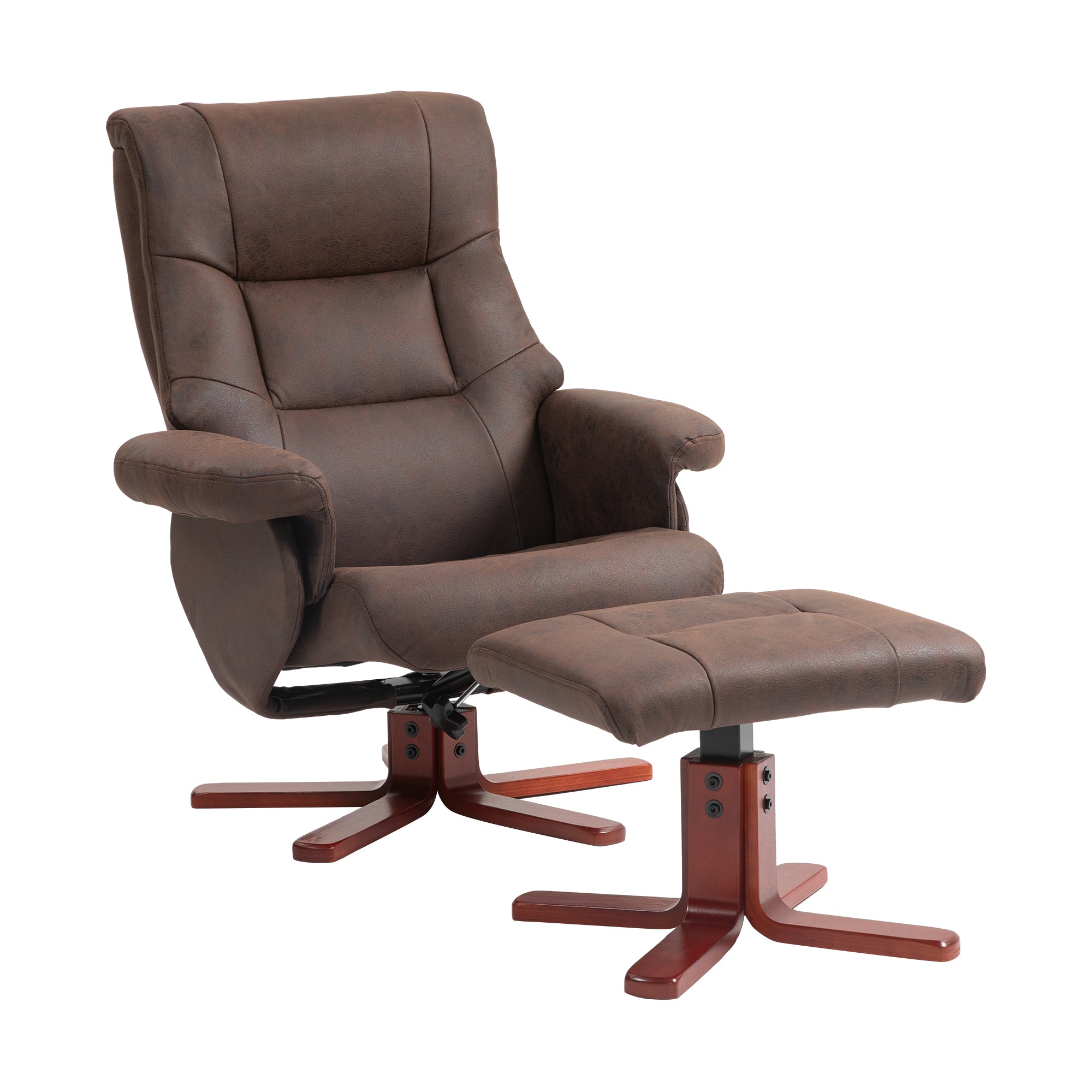 HOMCOM Faux Microfibre Leather Manual Recliner and Footstool Set - Dark Brown - North Peak Garden Furniture