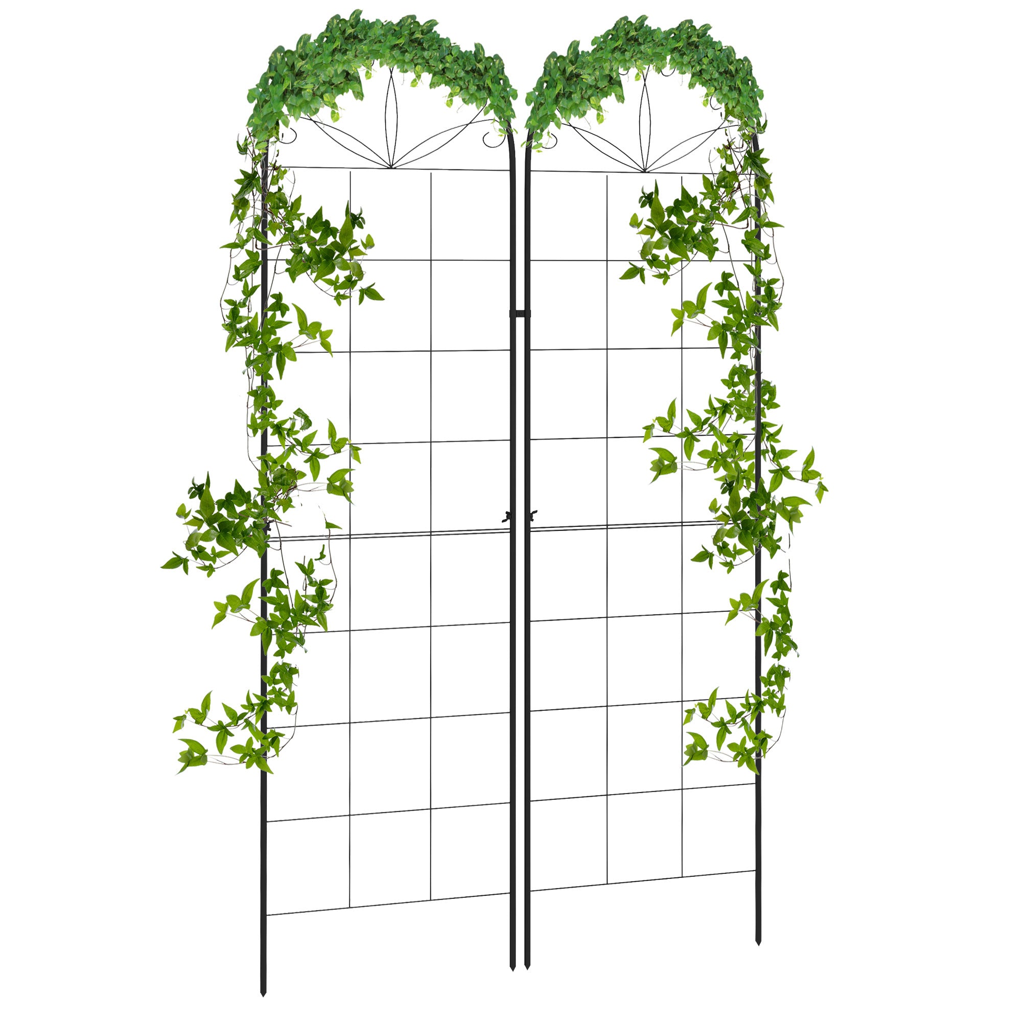 Outsunny Metal Trellis Set of 2, Garden Trellis for Climbing Plants Support Frames, Grid Design - North Peak Garden Furniture