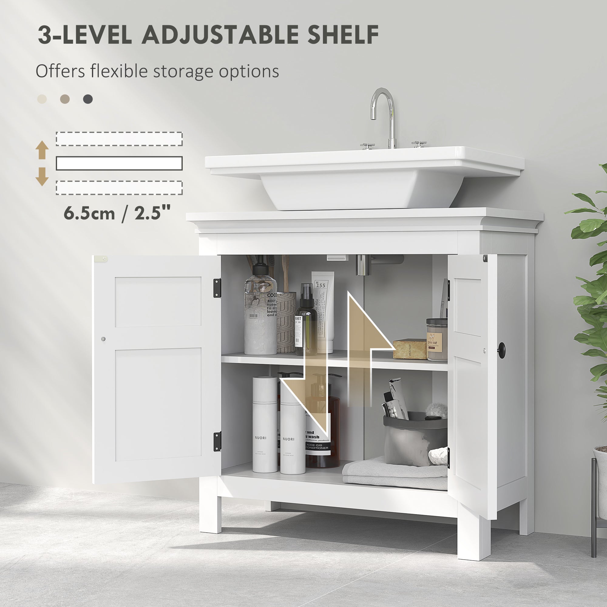 HOMCOM 15 x 20cm 'U' Cut Out Bathroom Storage Cabinet - White - North Peak Garden Furniture