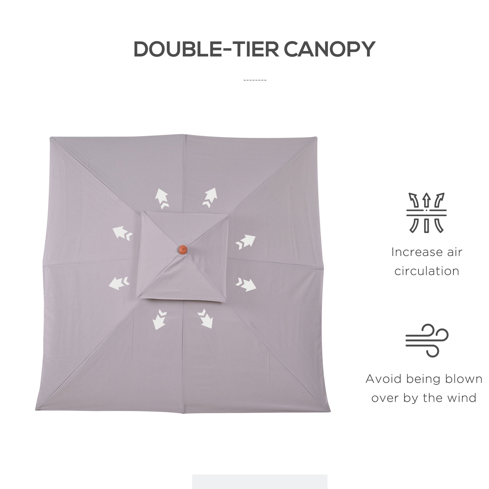 Outsunny 3 x 3 (m) Garden Umbrella, Large Parasol, Outdoor Sunshade Canopy with Double Tier, Grey - North Peak Garden Furniture