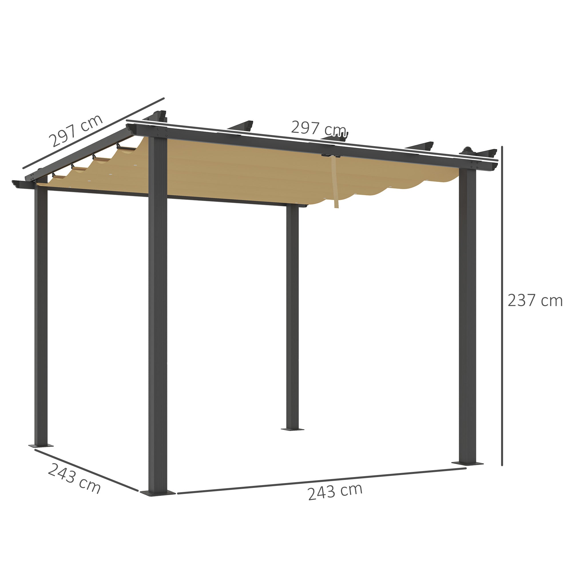 Outsunny 3 x 3m Aluminium Pergola, with Retractable Roof - Khaki - North Peak Garden Furniture