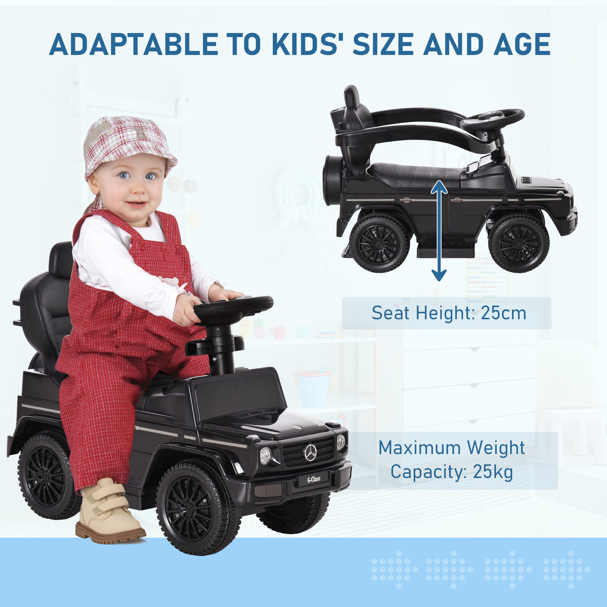 HOMCOM 3 in 1 Kids Children Ride on Push Car Toddler Sliding Car G350 Licensed Walker Foot to Floor Slider Push-Along with Horn Steering Wheel NO POWER Manual, Black - North Peak Garden Furniture