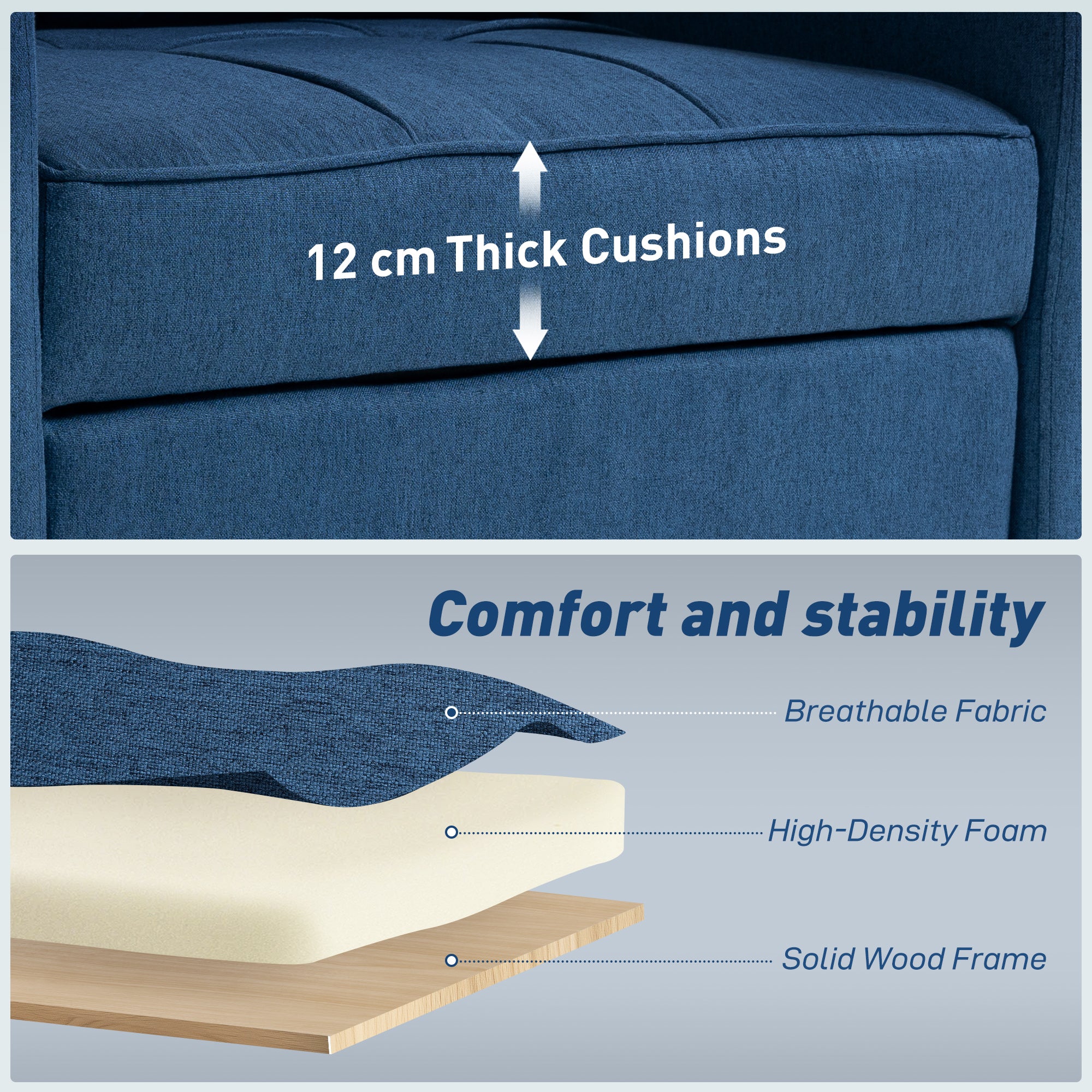 HOMCOM 3-in-1 Single Sofa Bed, Convertible Sleeper Chair Bed - Dark Blue