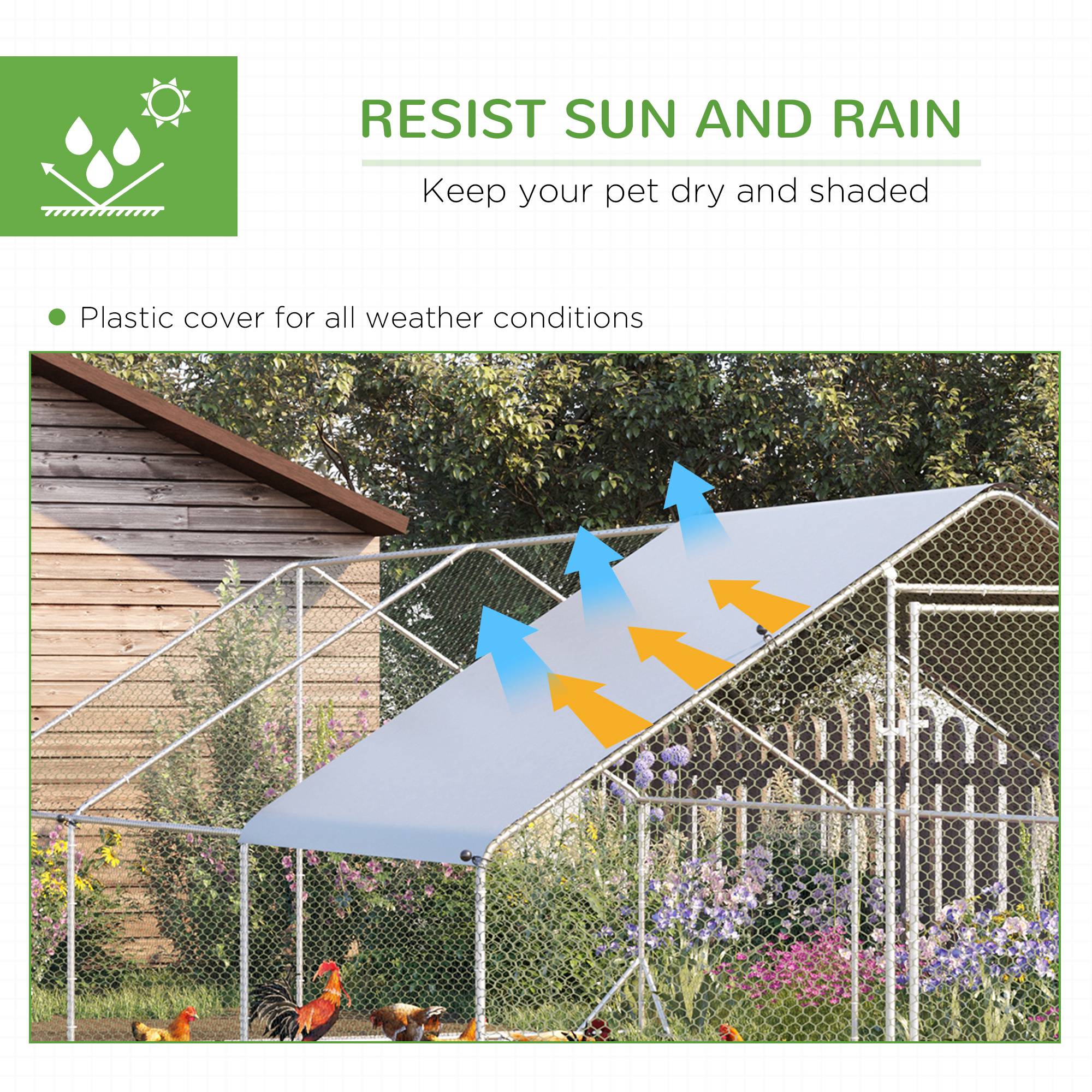 PawHut Galvanised Walk In Chicken Run w/ Cover 6 x 3 x 2m Silver - North Peak Garden Furniture