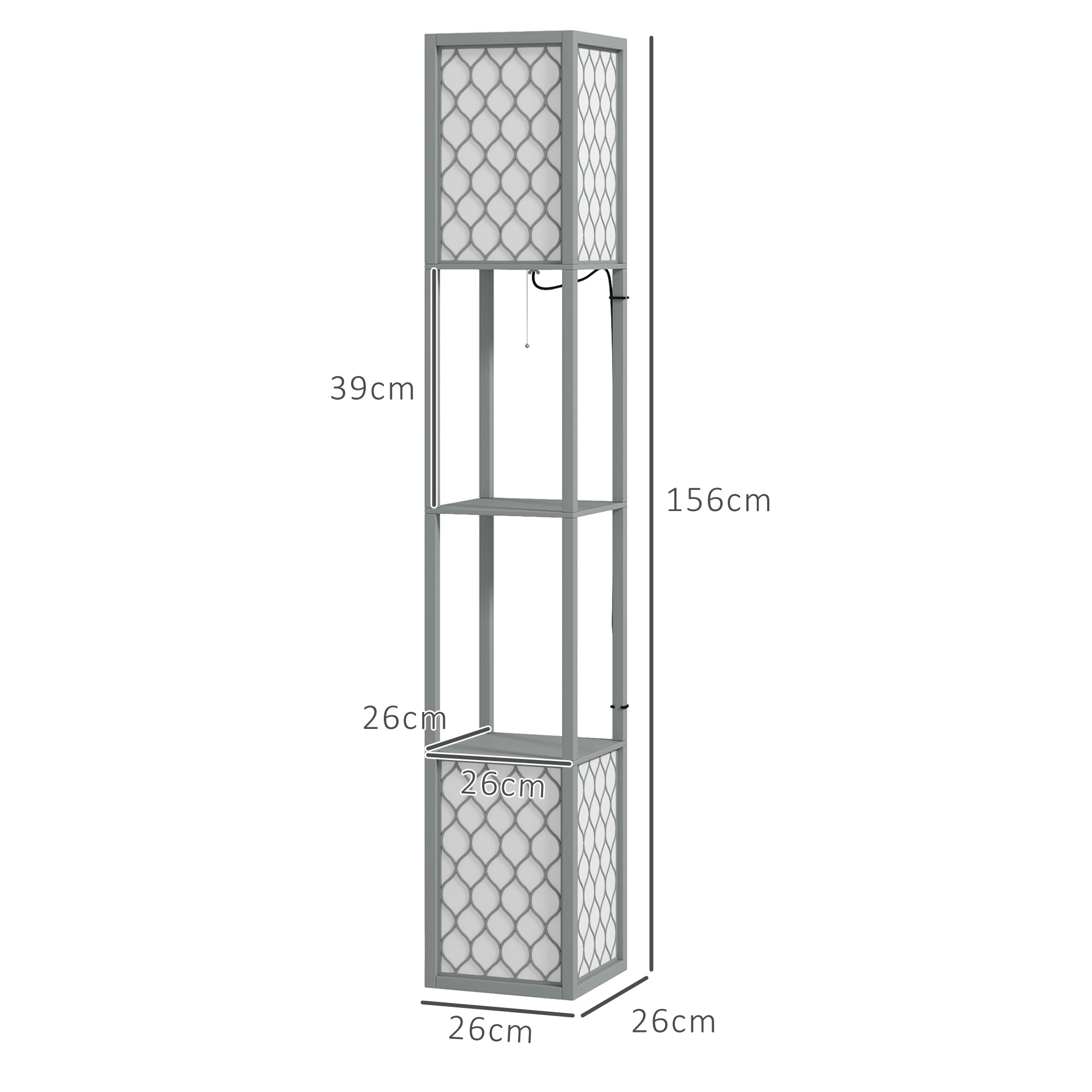 HOMCOM Floor Lamp with Shelves, Dual Light, Modern Tall Standing Lamps, with Pull Chain Switch (Bulb not Included), Light Grey - North Peak Garden Furniture