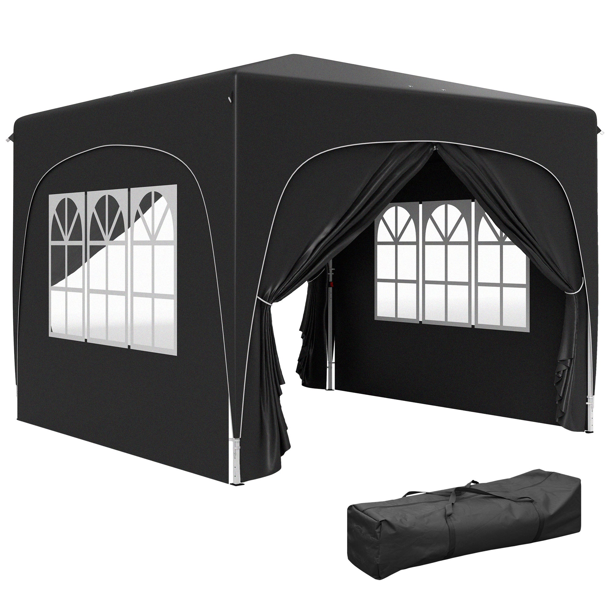 Outsunny 3 x 3m Pop-Up Gazebo Shelter, with Accessories - Black - North Peak Garden Furniture