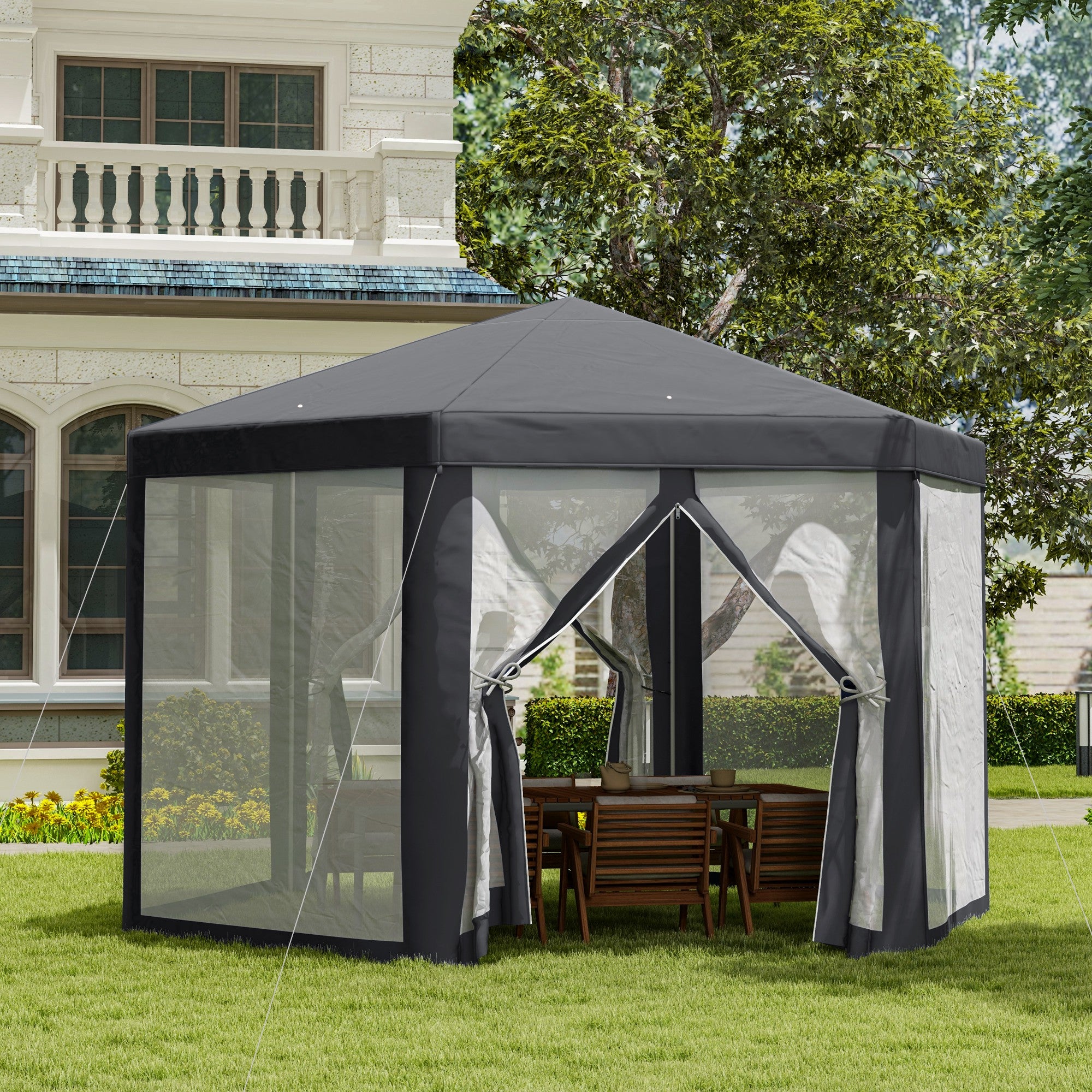 Outsunny 4M Canopy Rentals, Netting Party Tent Patio Canopy Outdoor Event Shelter for Activities, Shade Resistant, Grey