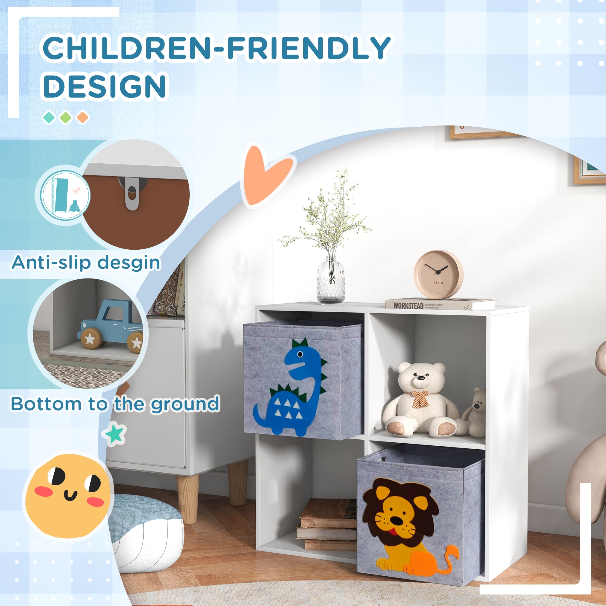 ZONEKIZ Kids Toy Box with Two Non-Woven Fabric Drawers, 61.8 x 29.9 x 61.8cm - White - North Peak Garden Furniture
