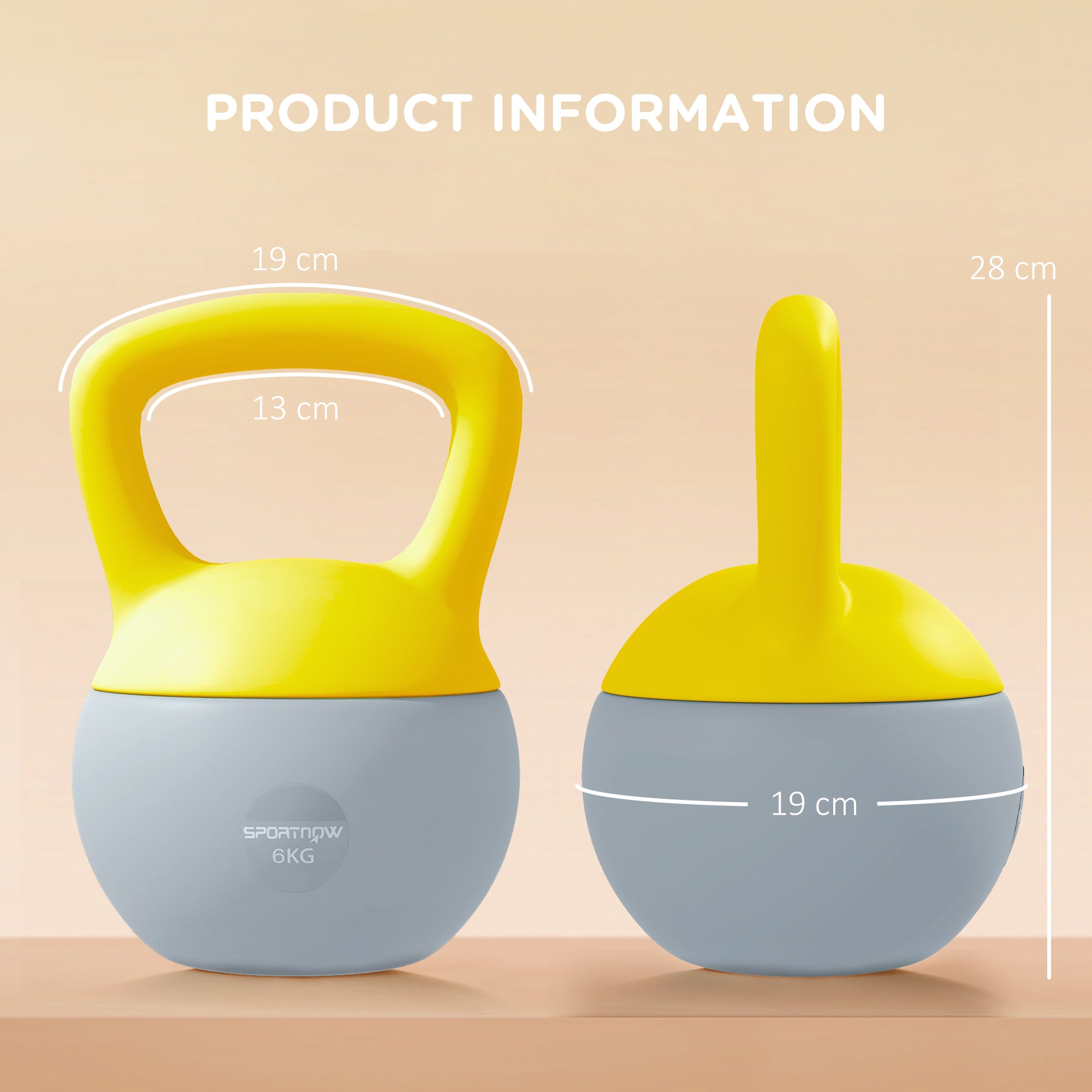 SPORTNOW Soft Kettlebell, 6kg Kettle Bell with Non-Slip Handle for Home Gym Weight Lifting and Strength Training, Yellow and Grey