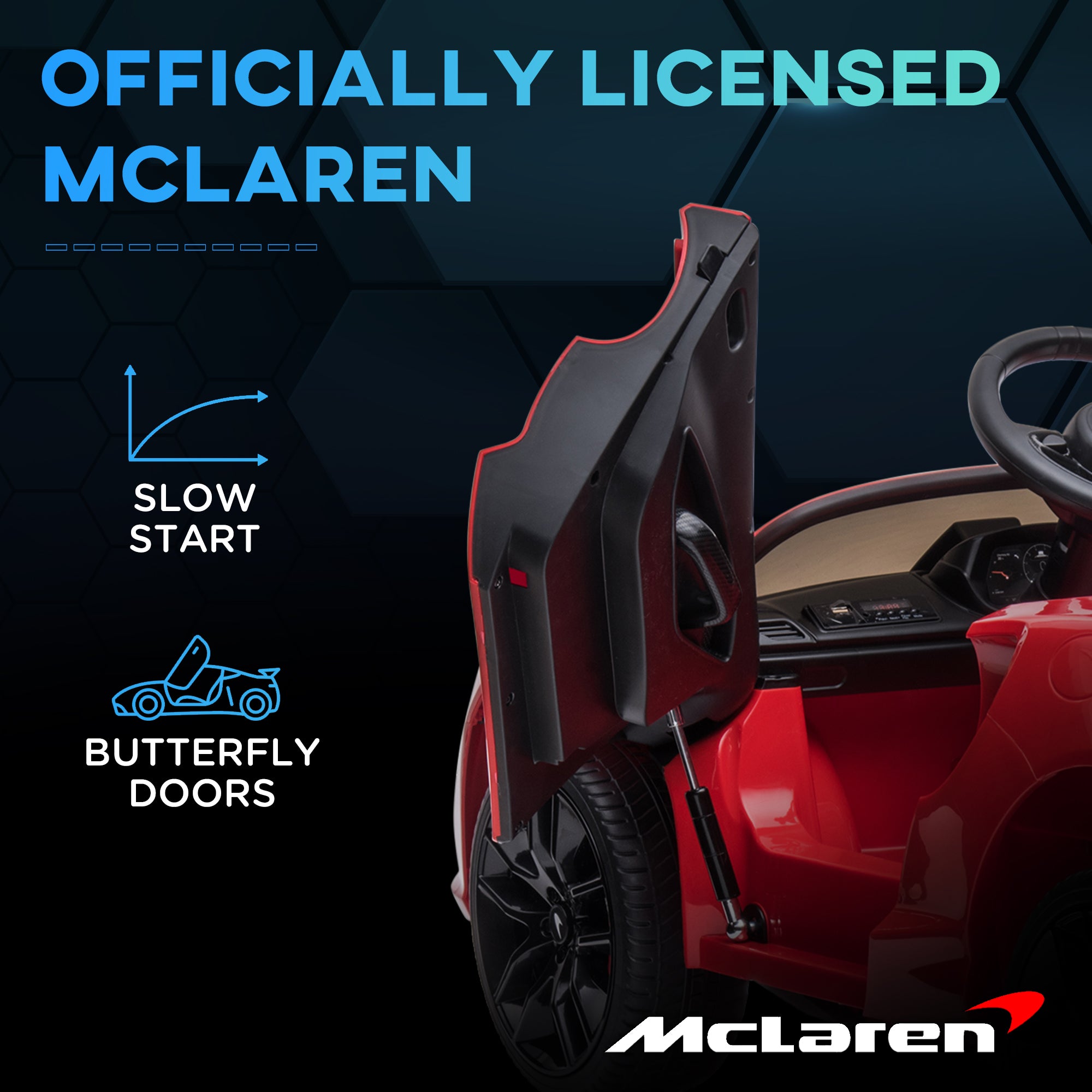 HOMCOM McLaren Licensed Kids Electric Ride-On Car, with Remote Control - Red - North Peak Garden Furniture