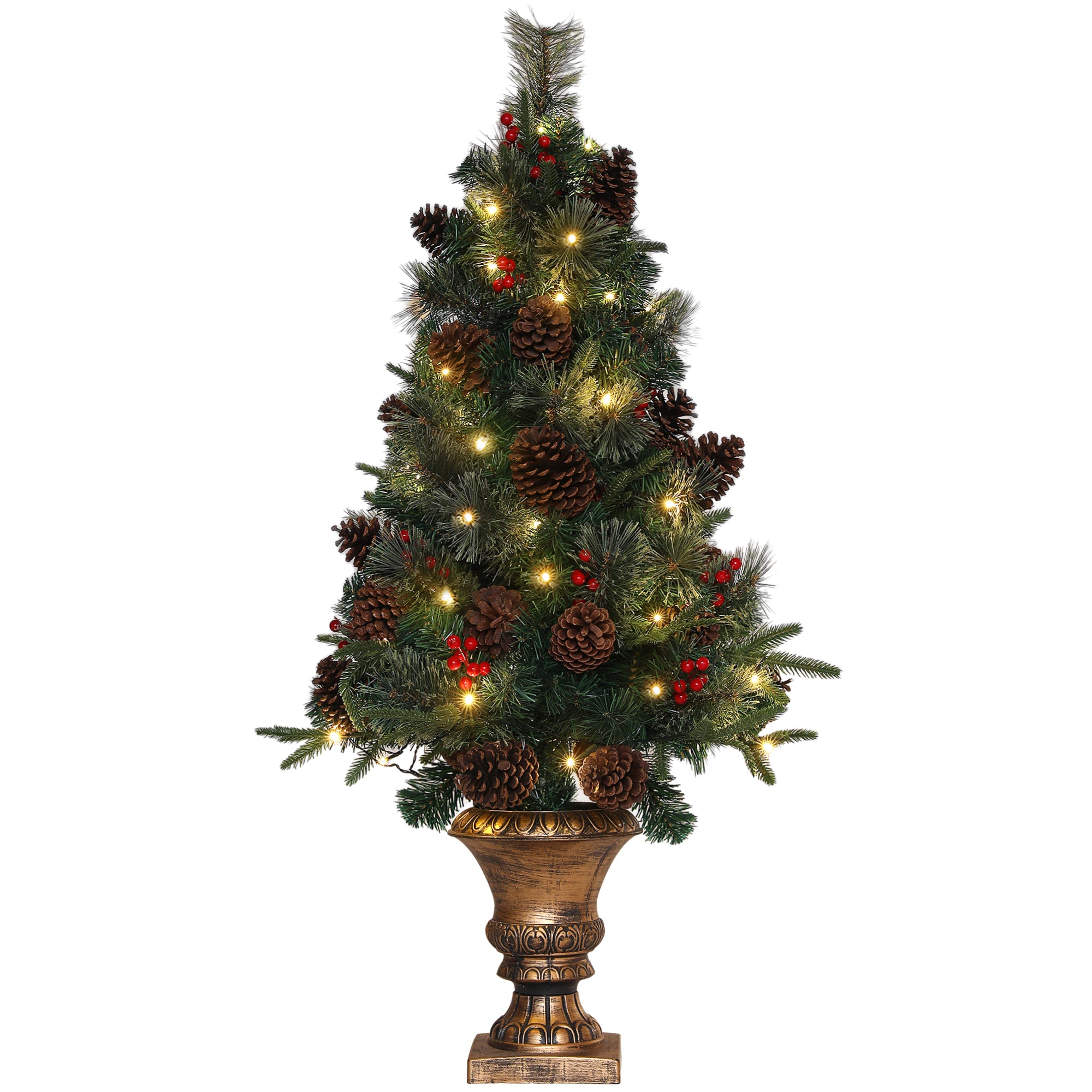 HOMCOM 4ft Artificial Christmas Tree with 60 Warm White LED Lights, 8 Modes and Remote, Realistic Xmas Tree with Trophy Stand for Party Decoration, Green - North Peak Garden Furniture